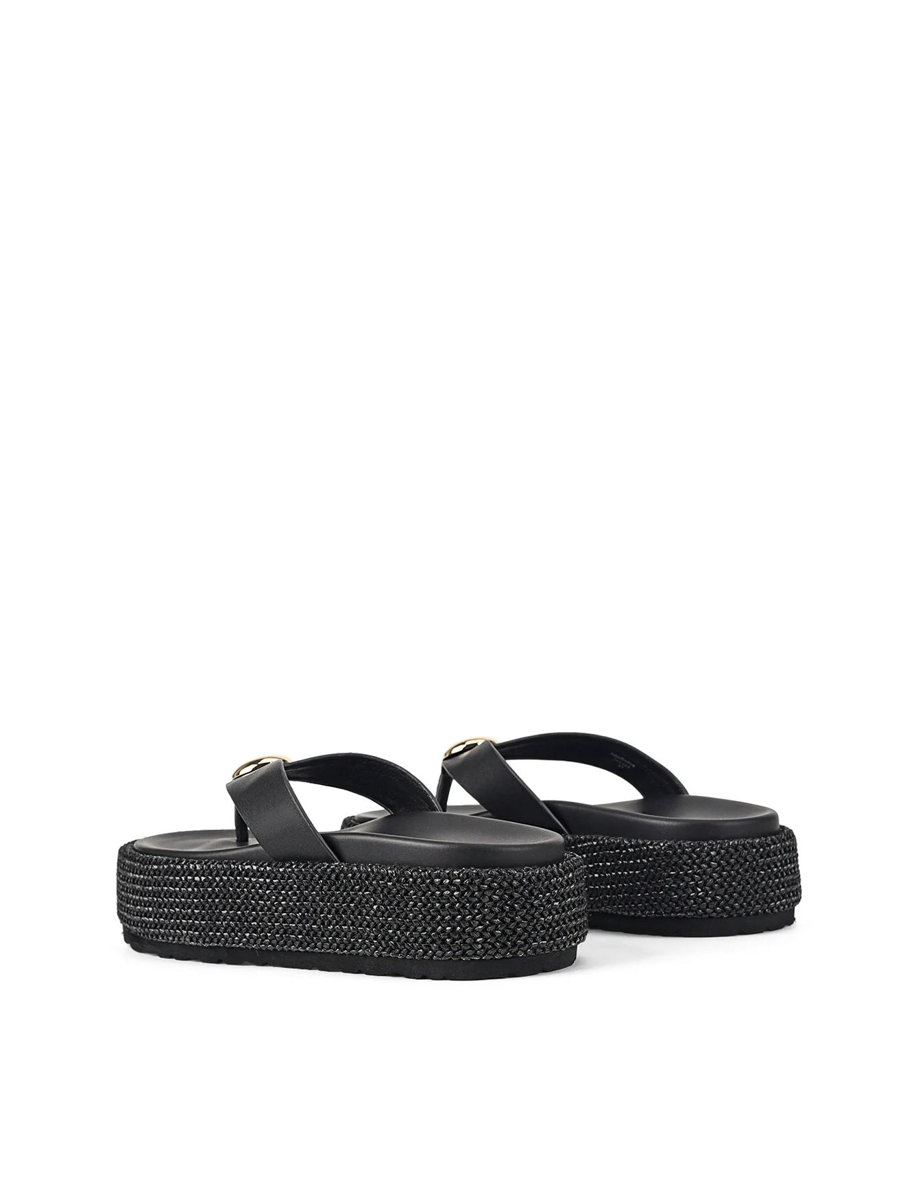 Apollonia Flatform Sandals - Black Weave/Black Leather - Image 3