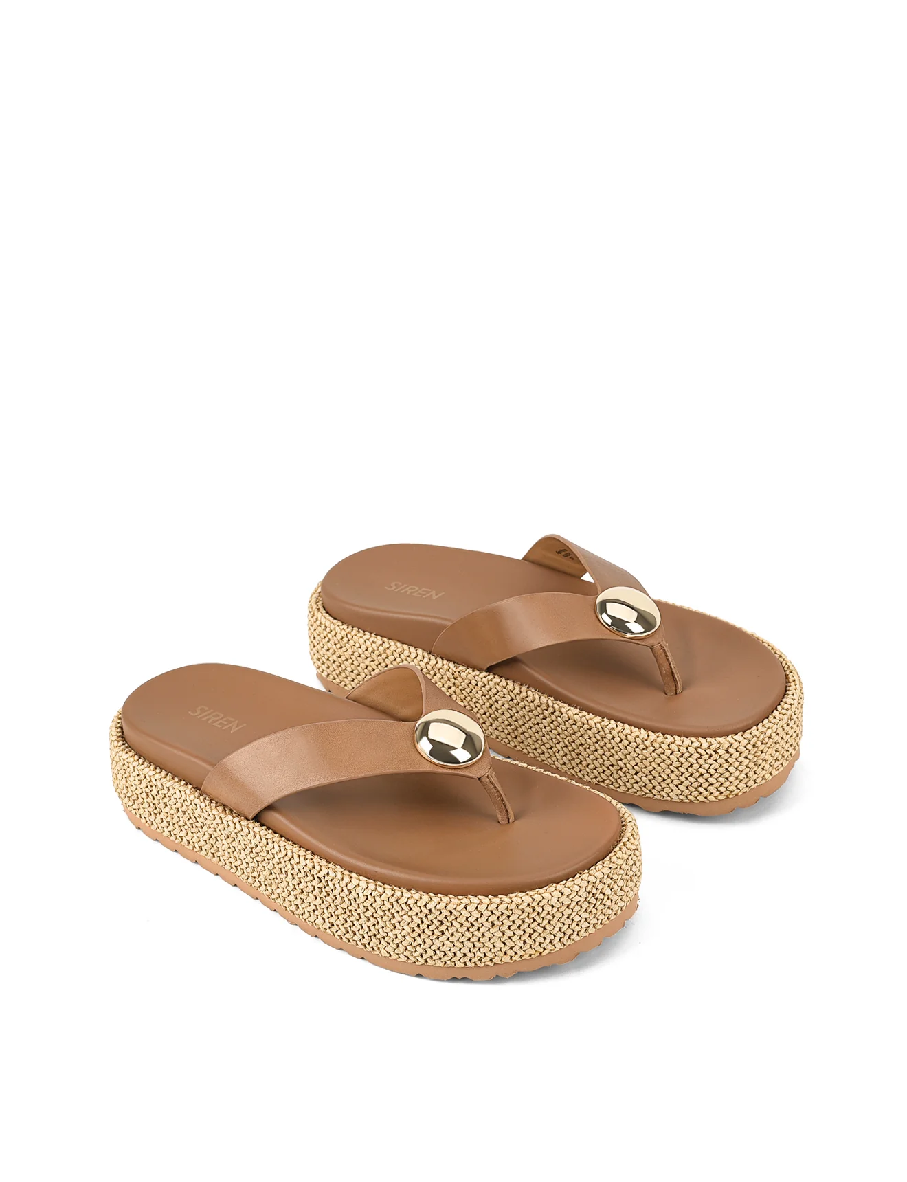 Apollonia Flatform Sandals - Natural Weave/Tan Leather - Image 4