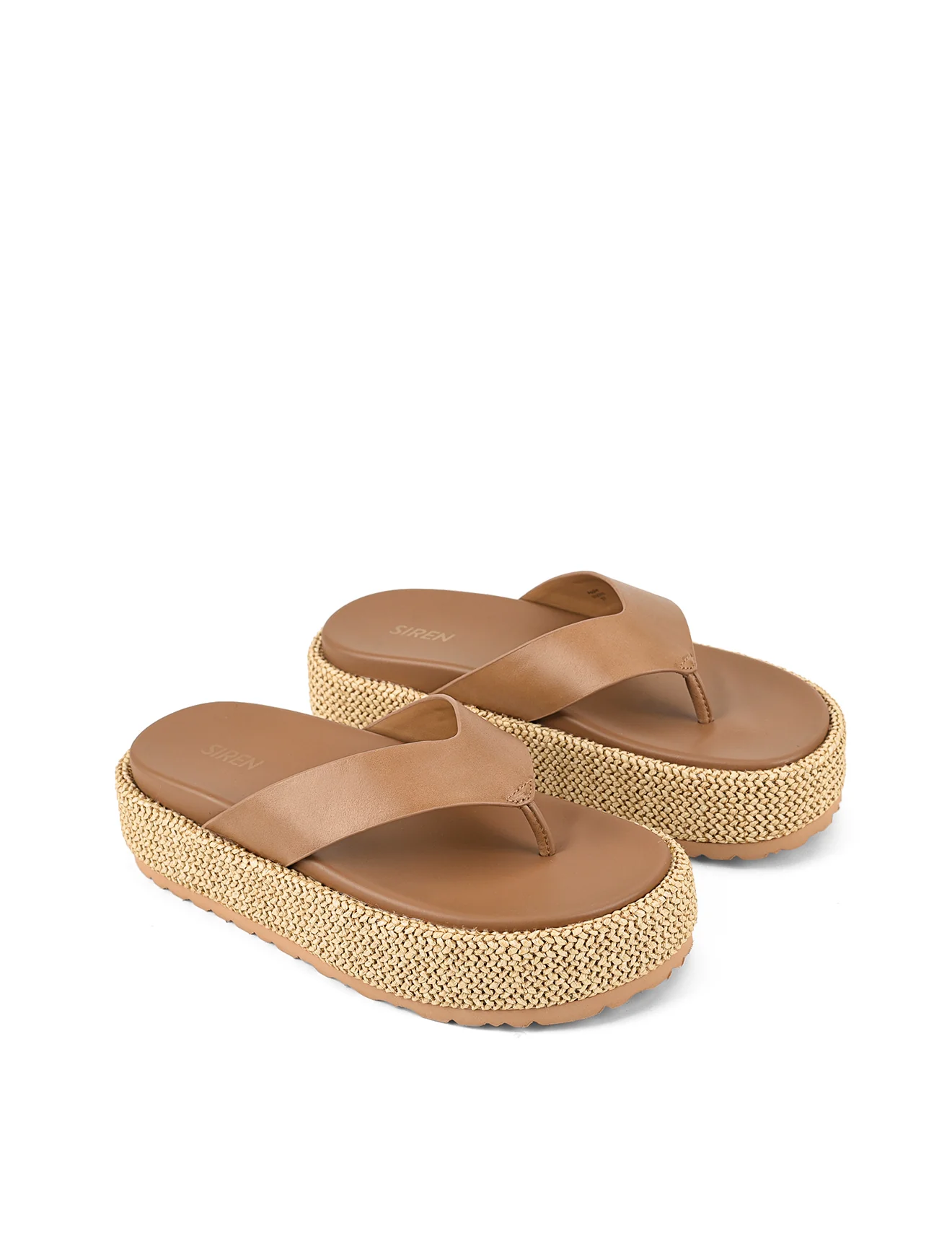 Apple Flatform Sandals - Natural Weave/Tan Leather - Image 3