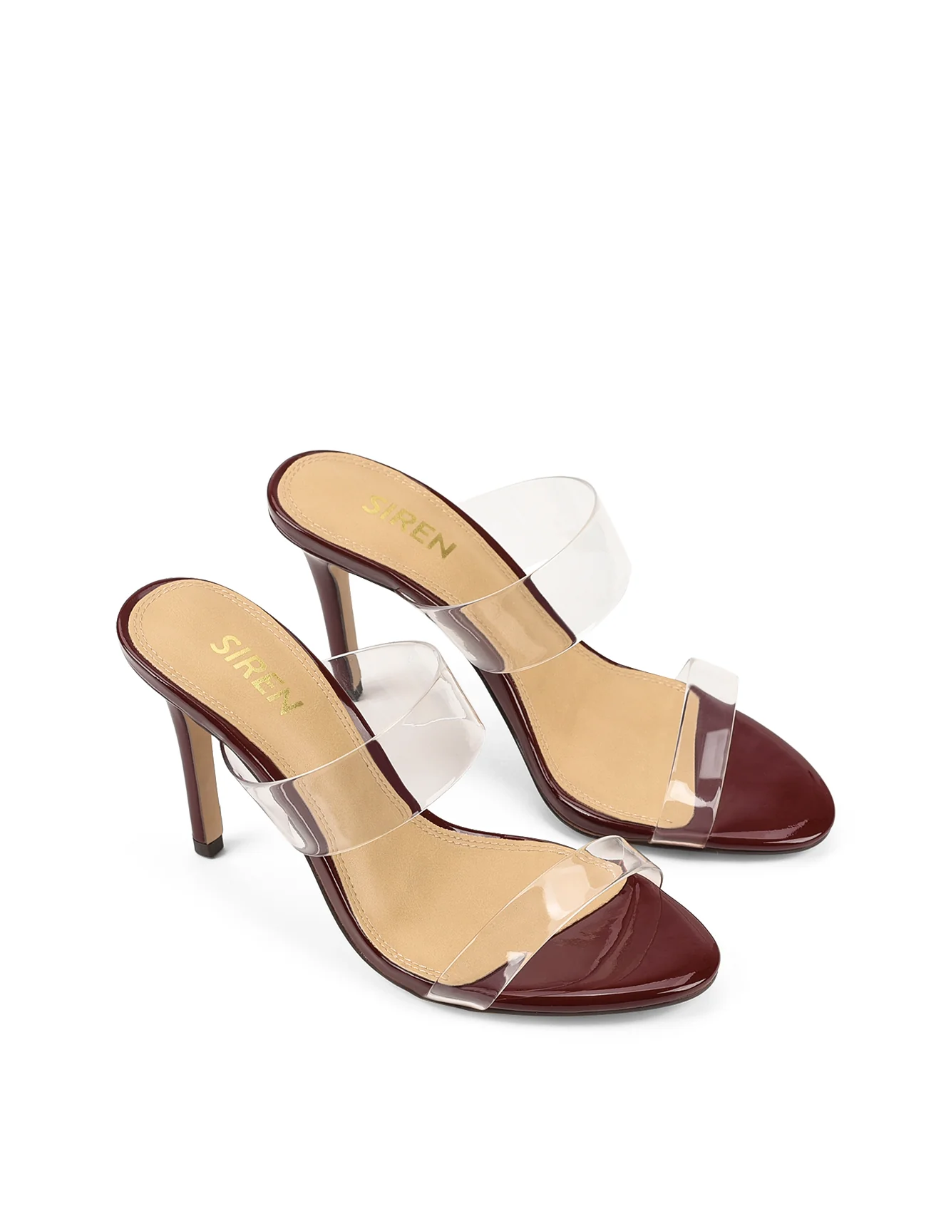 Brooklyn Stiletto Mules - Wine Patent Leather & Vinylite - Image 2