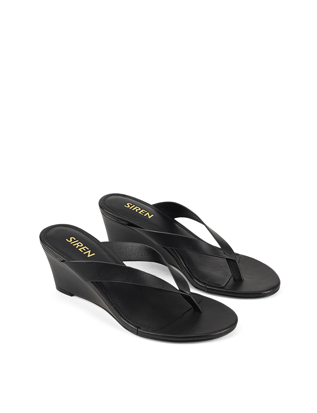 Charlize Thong Wedges - Black Leather - Image 5
