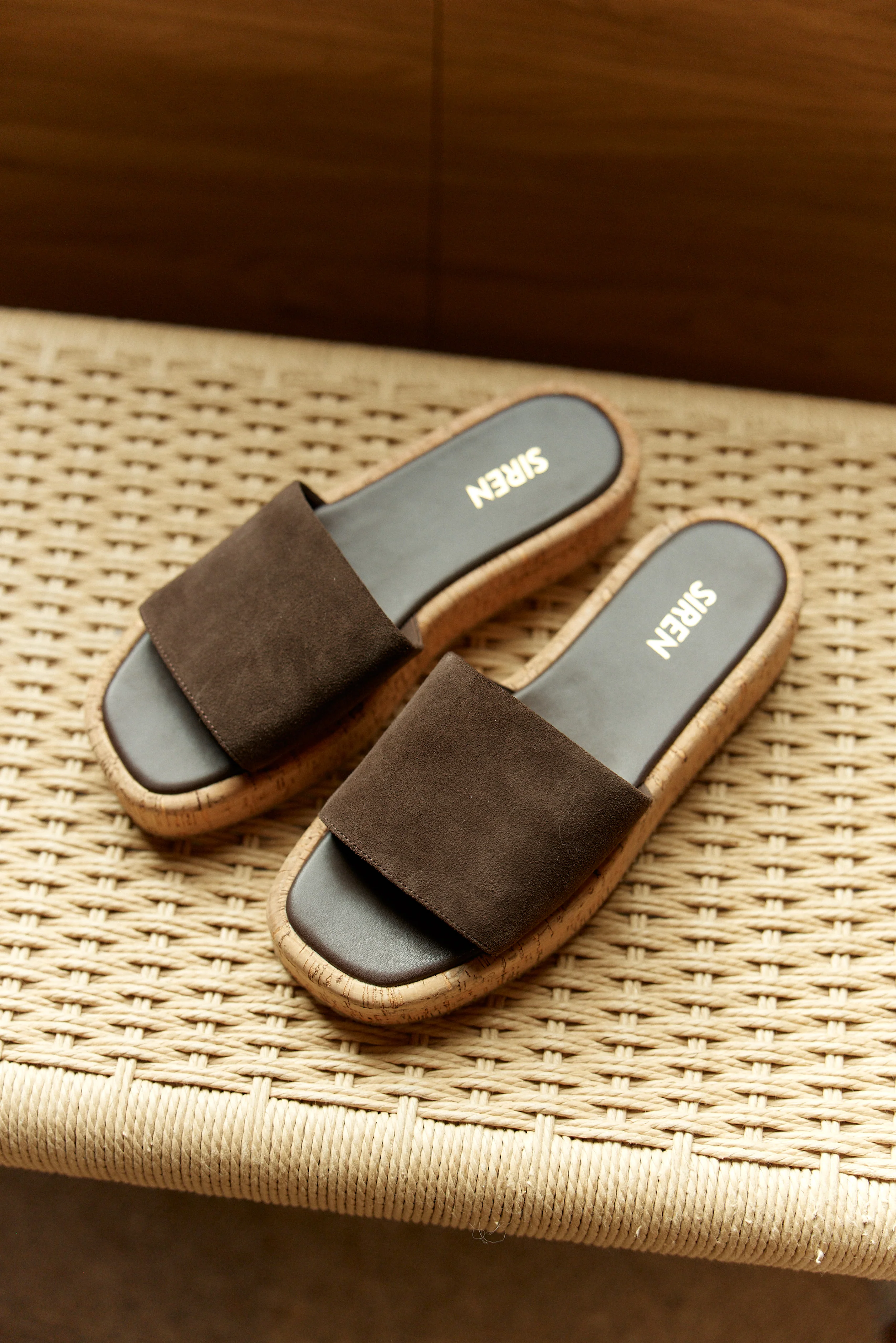 Detroit Flatform Slides - Chocolate Brown Suede & Cork - Image 6