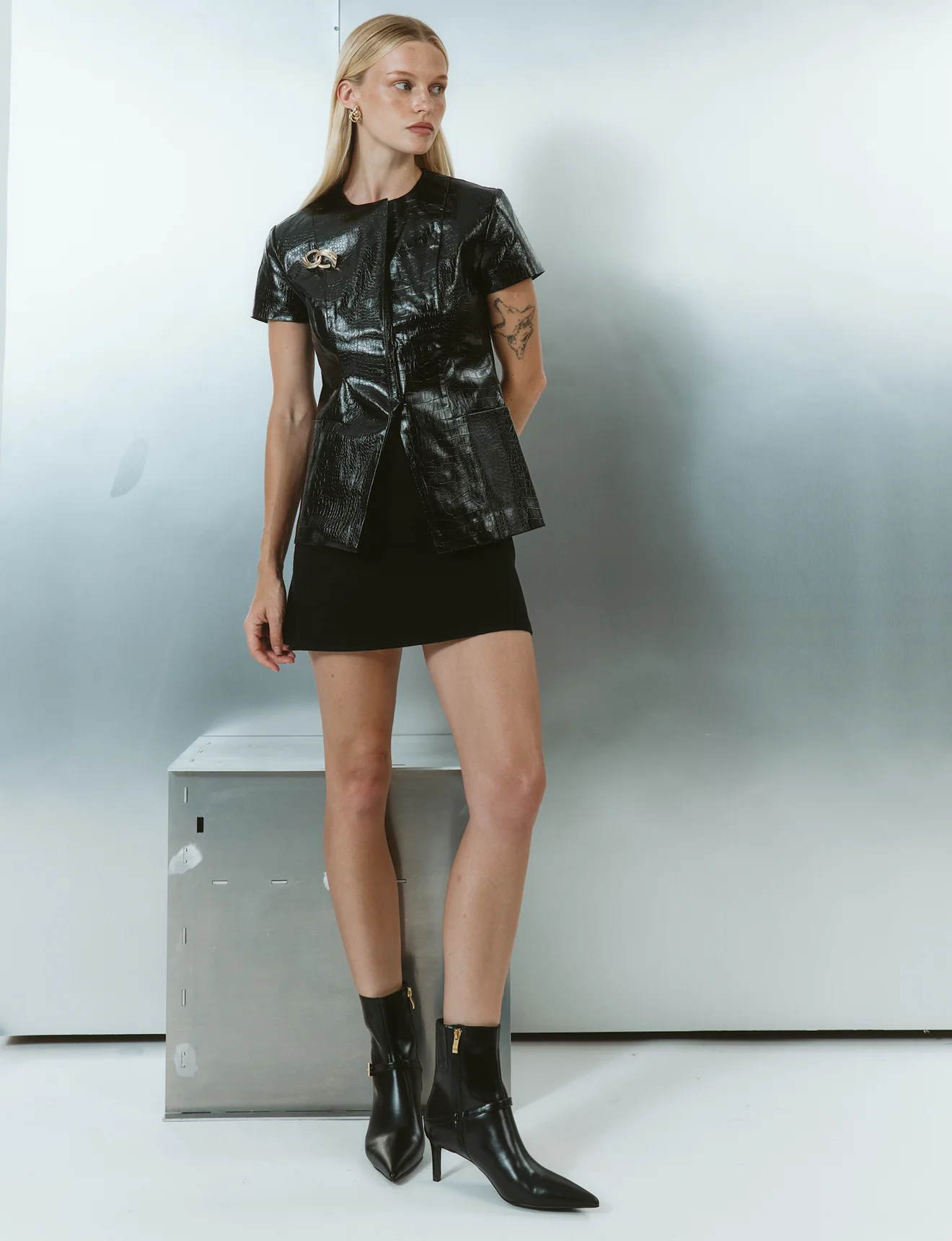 Drew Stiletto Ankle Boots - Black High Shine Leather - Image 6
