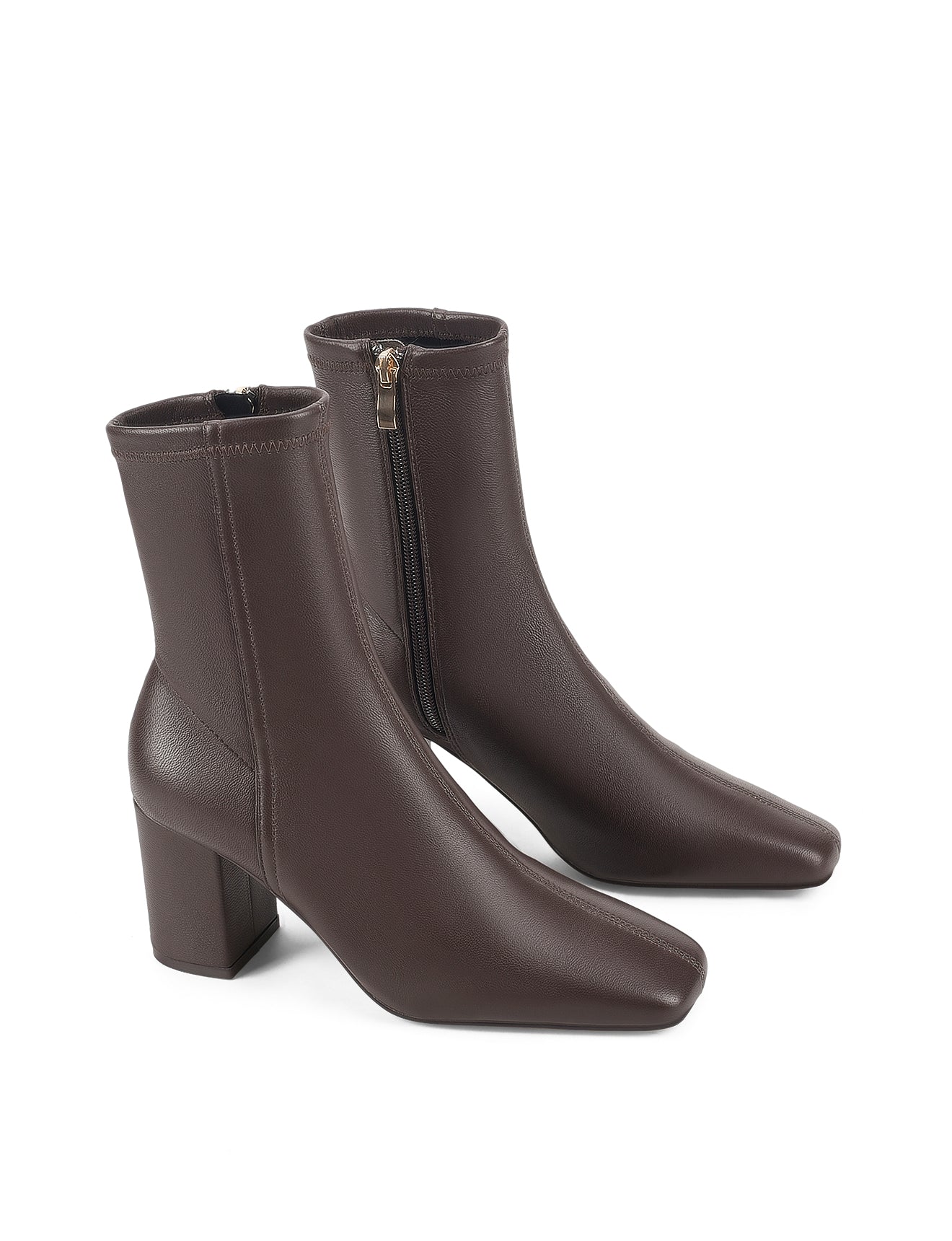 Emily Ankle Boots - Chocolate Brown Stretch Leather - Image 3