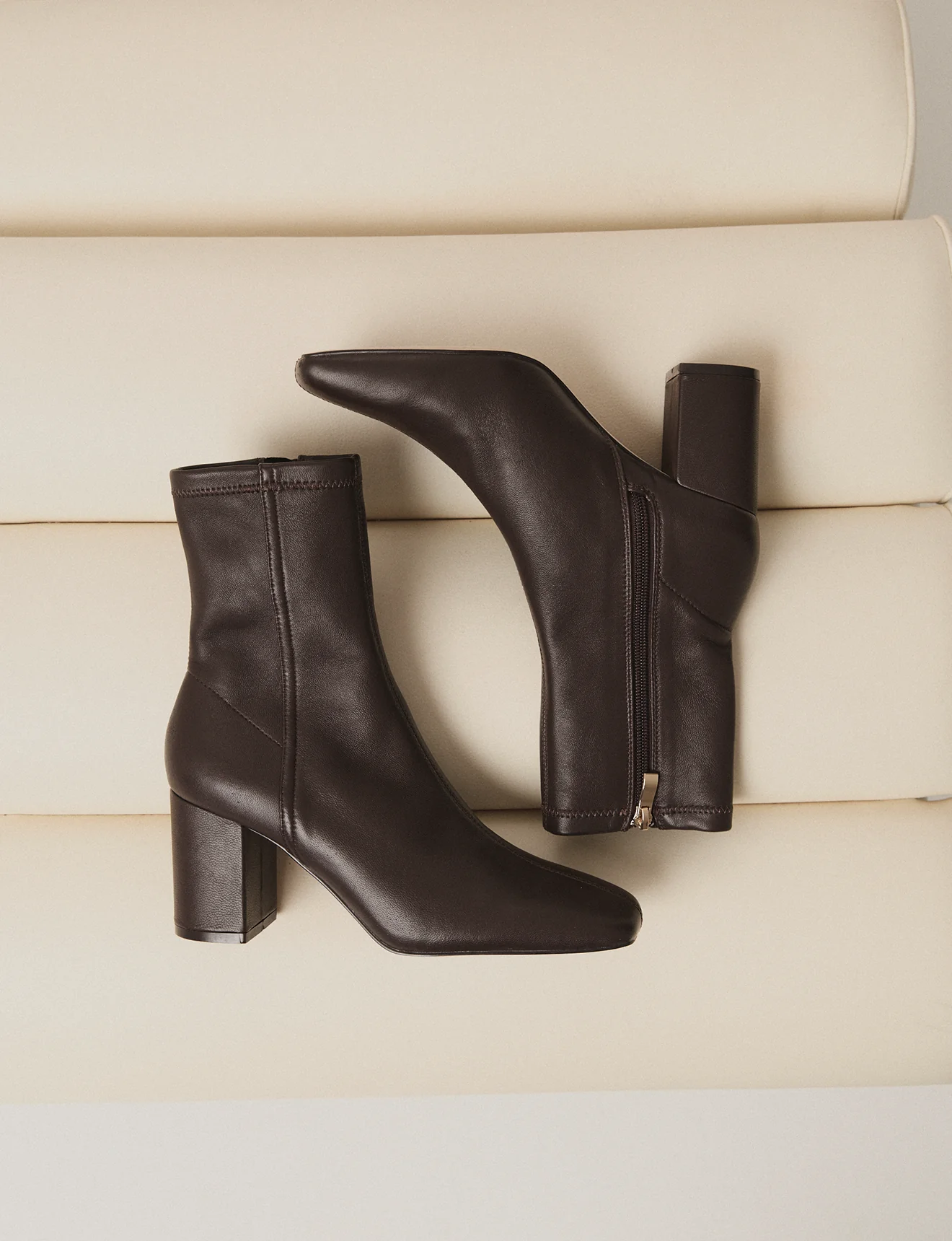 Emily Ankle Boots - Chocolate Brown Stretch Leather - Image 6