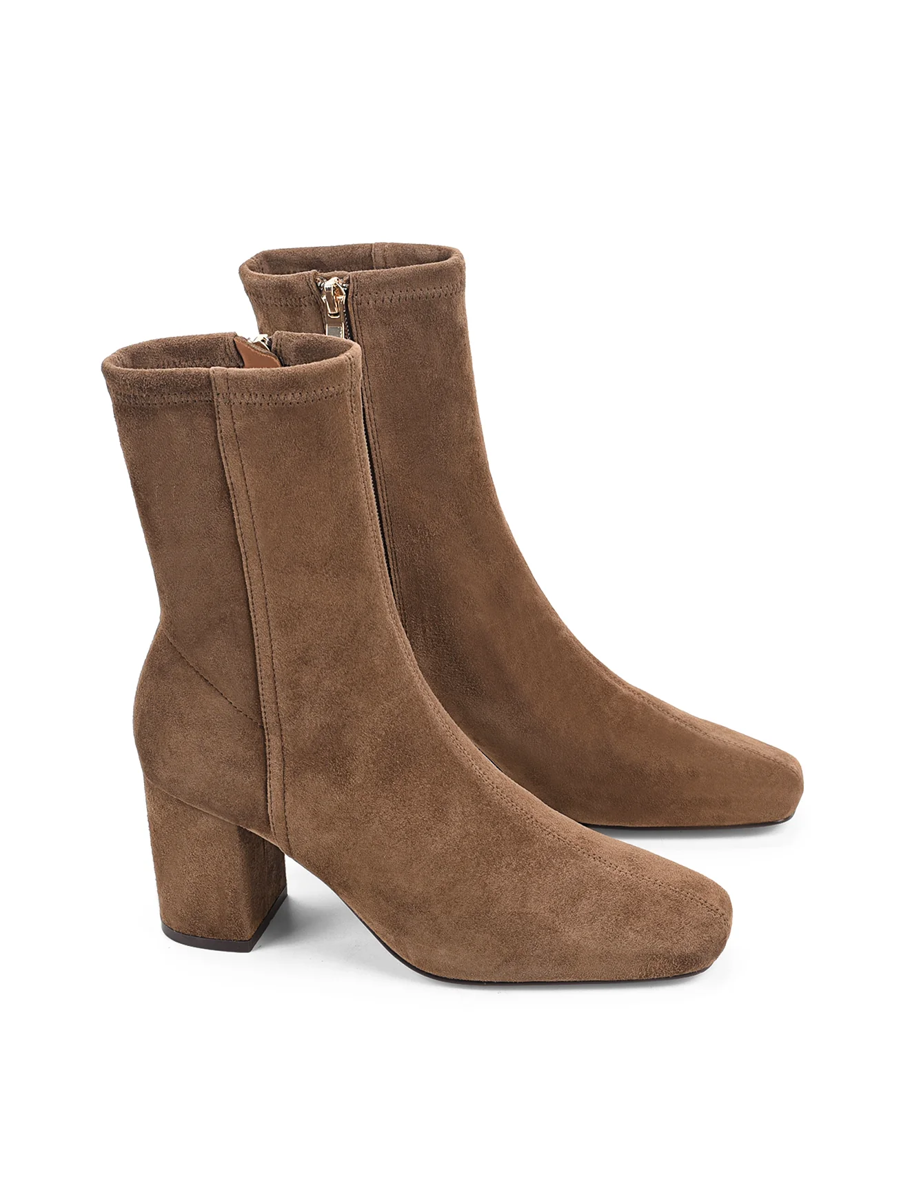 Emily Ankle Boots - Toffee Brown Stretch Suede - Image 3