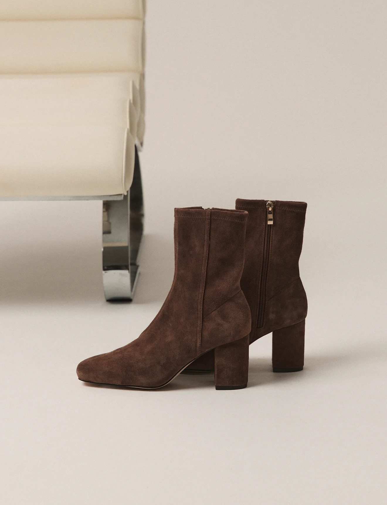 Emily Ankle Boots - Toffee Brown Stretch Suede - Image 6