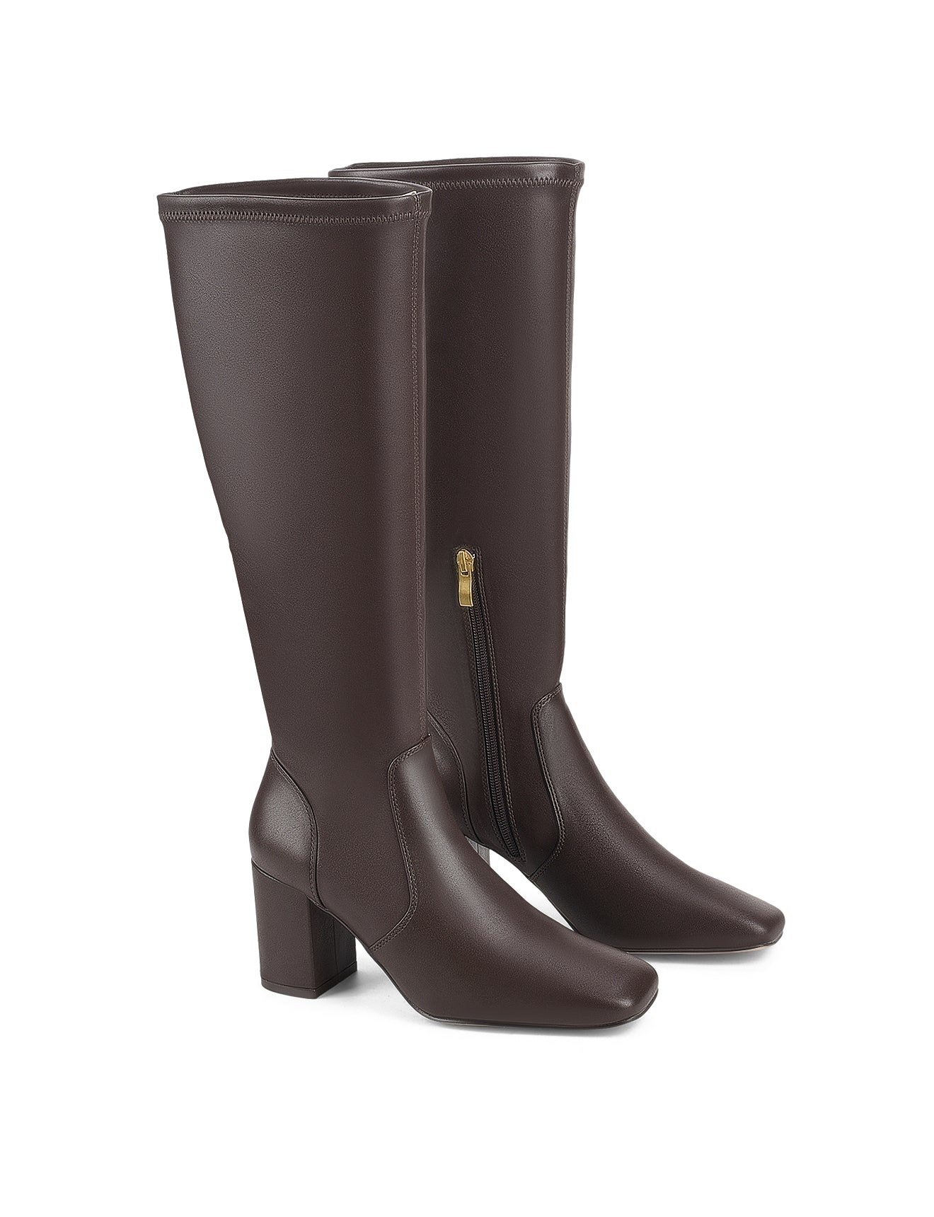 Emma Long Boots - Chocolate Brown Stretch - Image 3