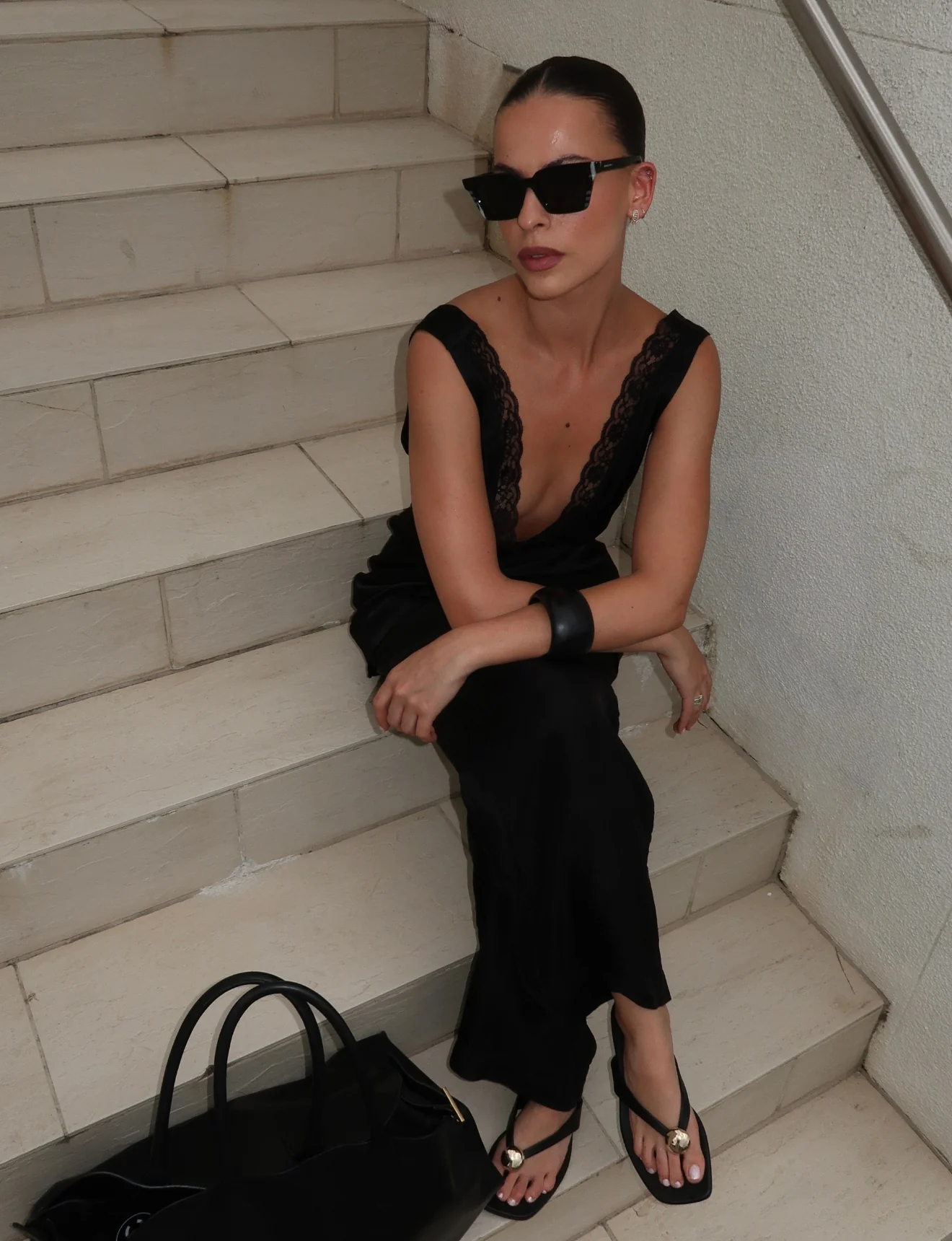 Evie Strappy Flat Sandals - Black Leather - Image 5