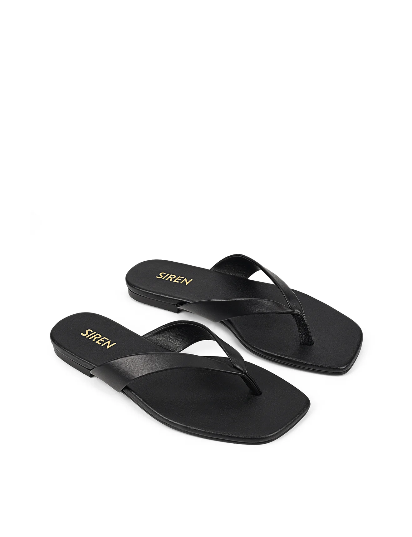 Evita Flat Thongs - Black Leather - Image 3