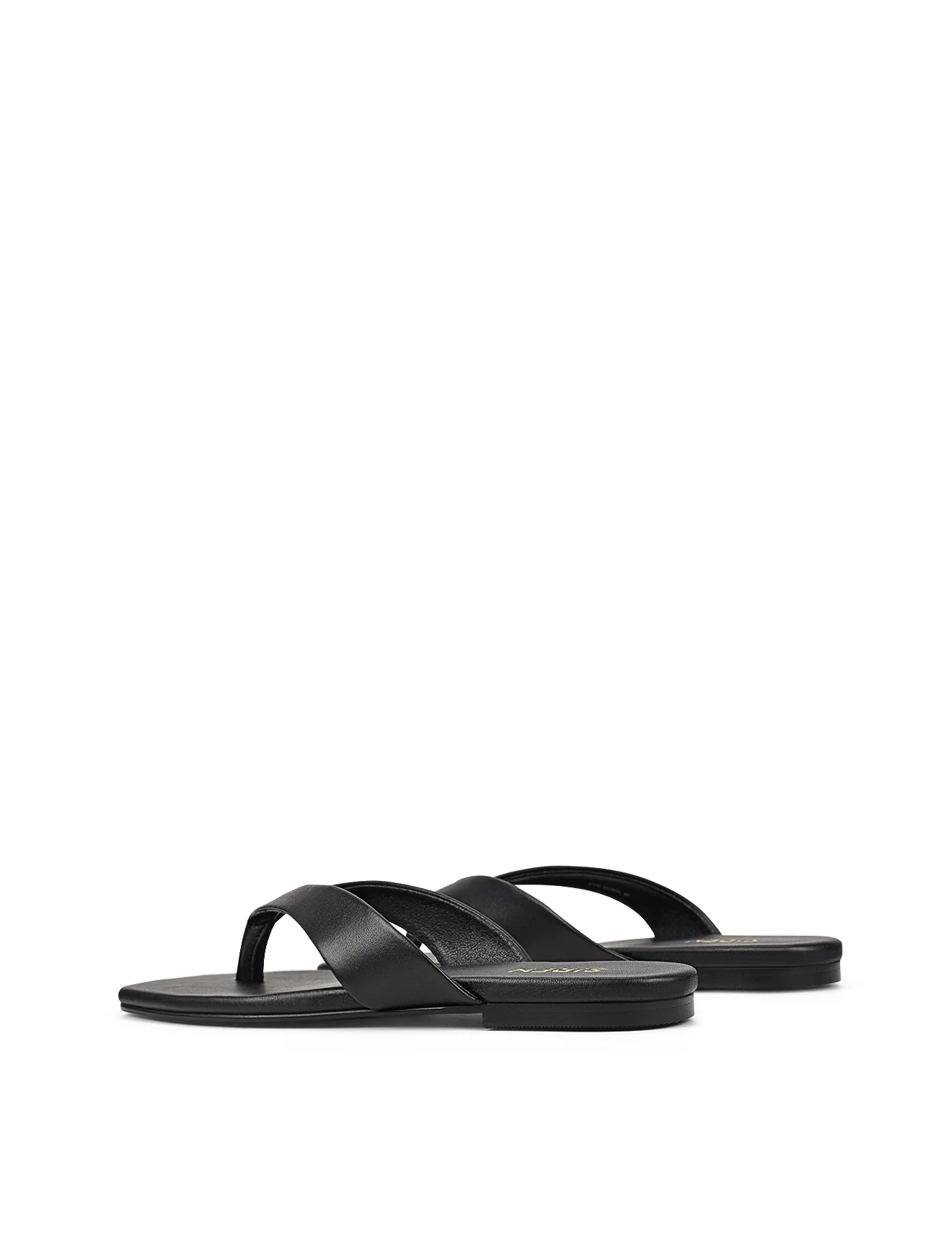 Evita Flat Thongs - Black Leather - Image 8