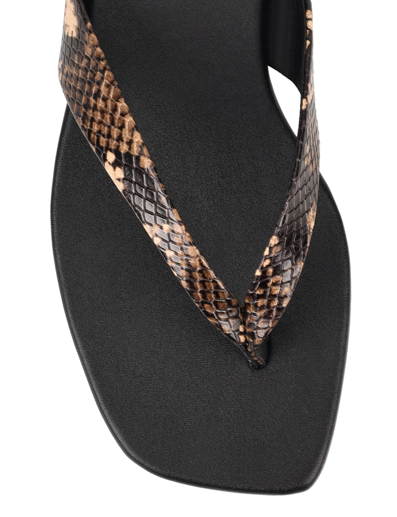 Evita Flat Thongs - Brown Snake Leather - Image 5