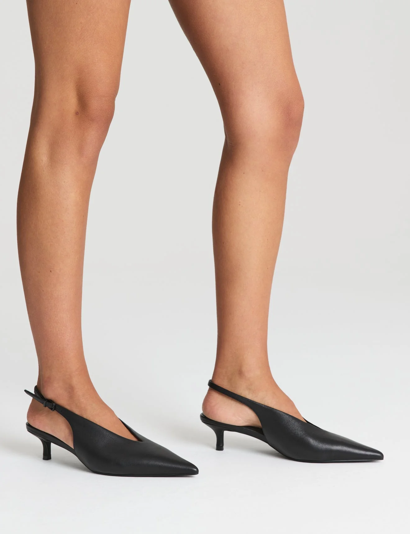Fly Point Toe Slingbacks - Black Leather - Image 2
