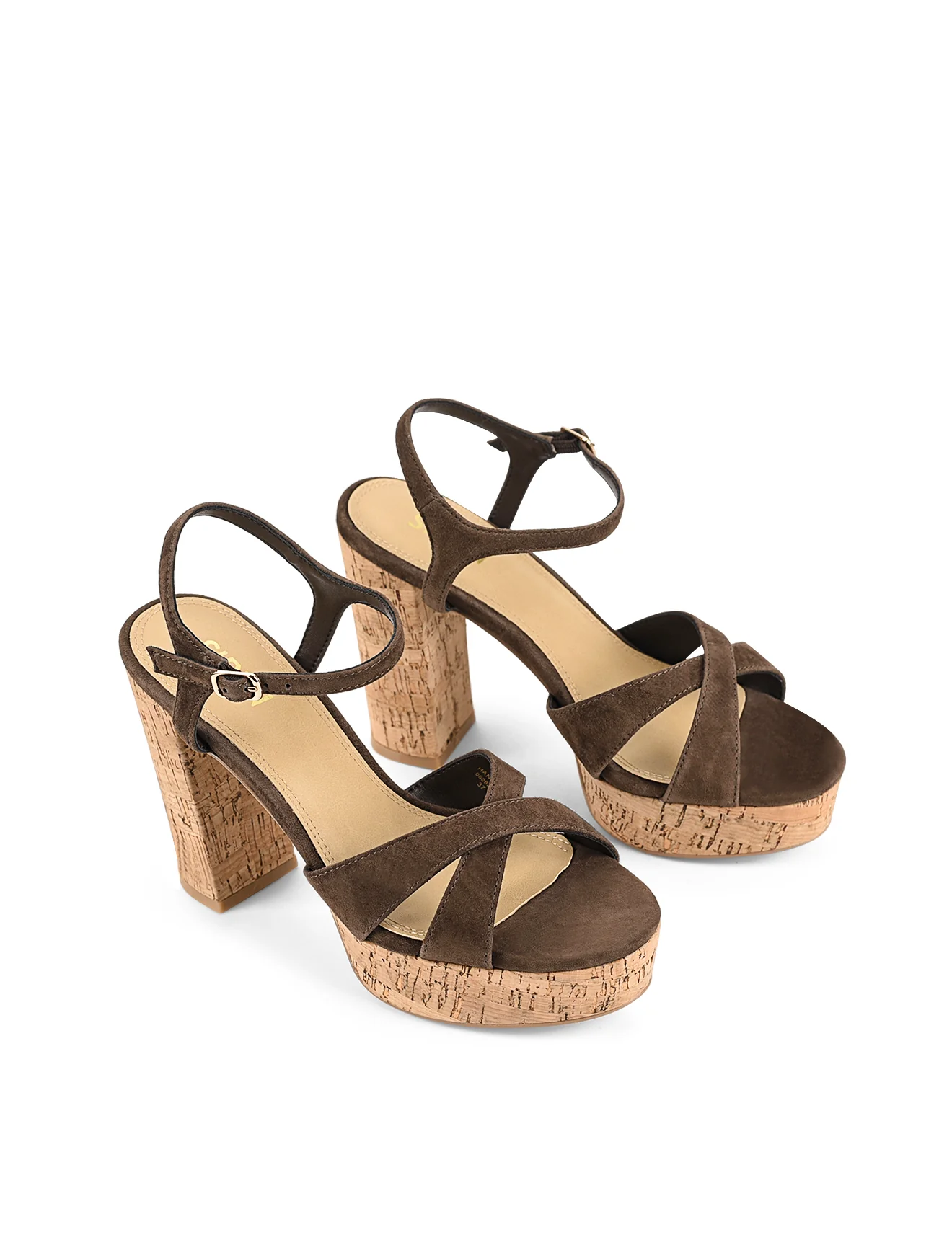 Hannah Platform Sandals - Chocolate Brown Suede & Cork - Image 3