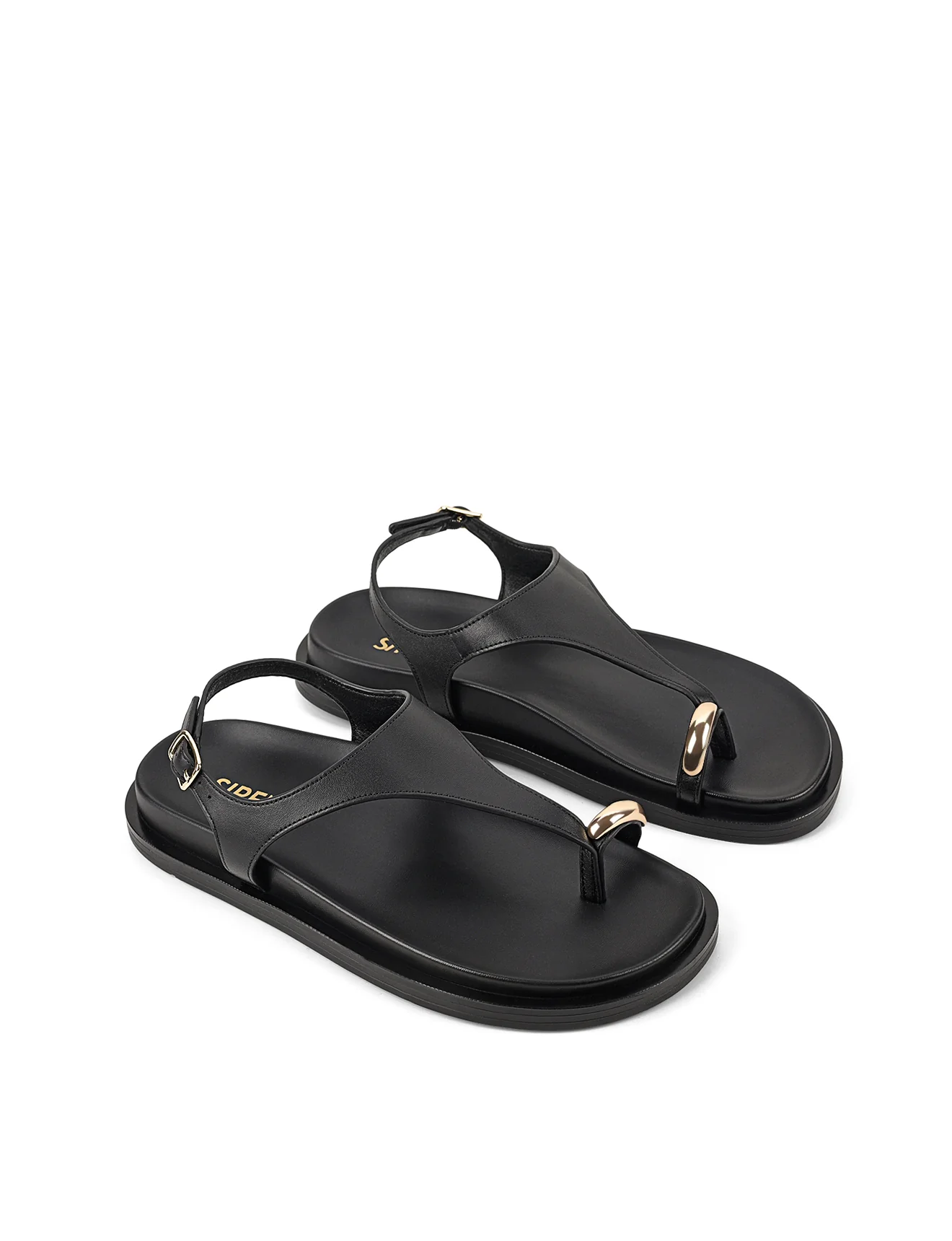 Latvia Flatform Sandals - Black Leather - Image 4