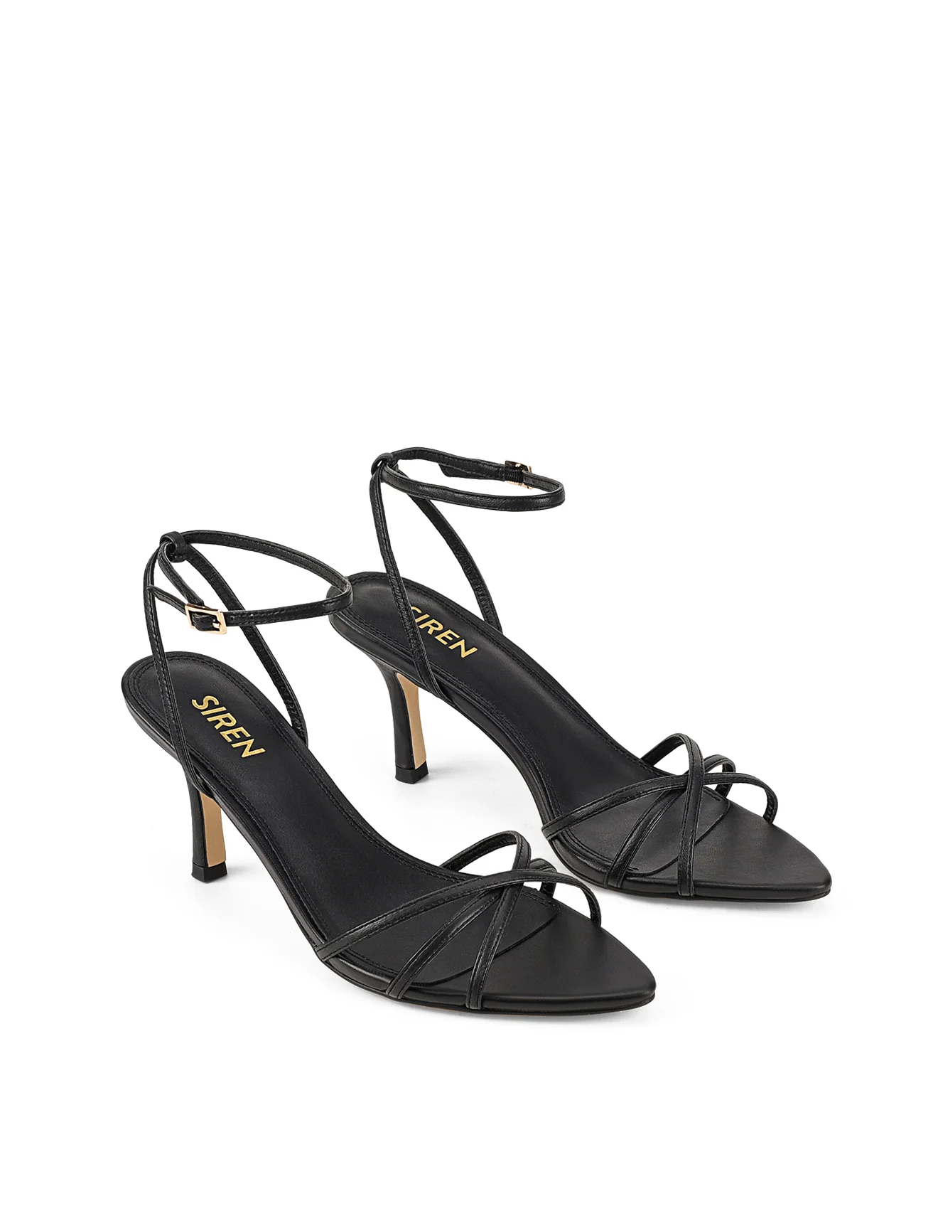 Madison Point Toe Strappy Heel - Black Leather - Image 4