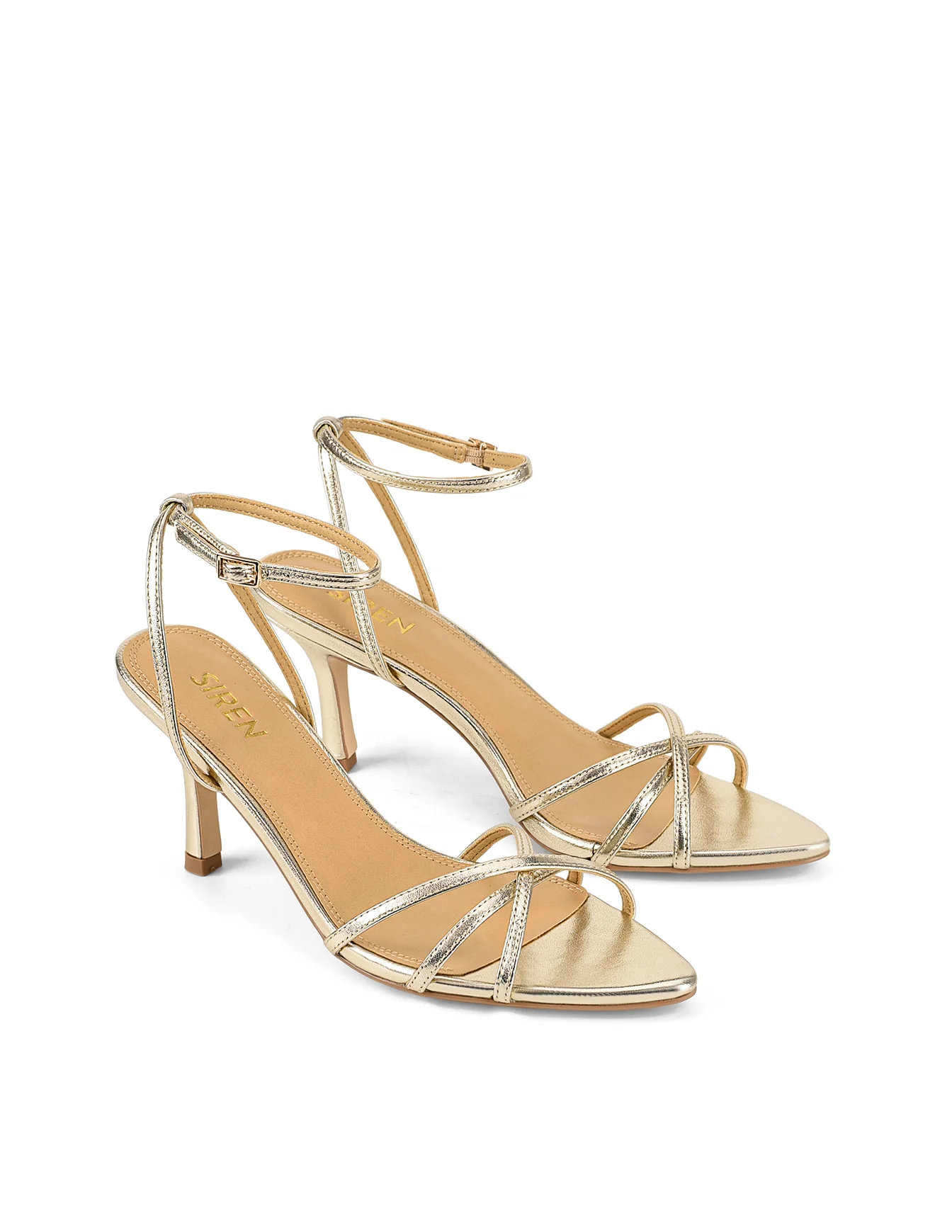 Madison Point Toe Strappy Heel - Gold Metallic Leather - Image 3