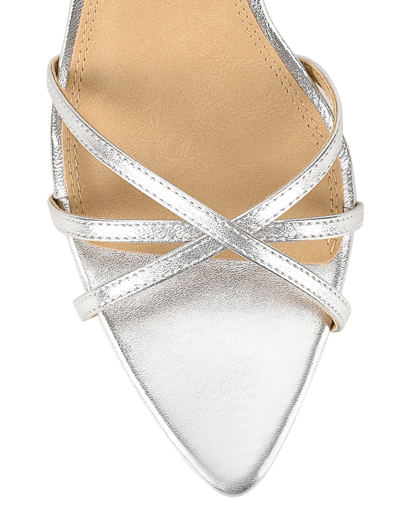 Madison Point Toe Strappy Heel - Silver Leather - Image 4