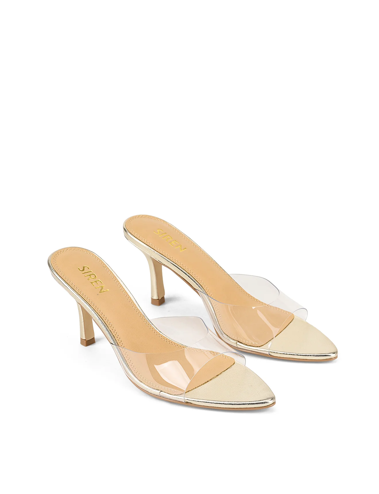 Margot Point Toe Mules - Gold Metallic Leather & Vinylite - Image 3