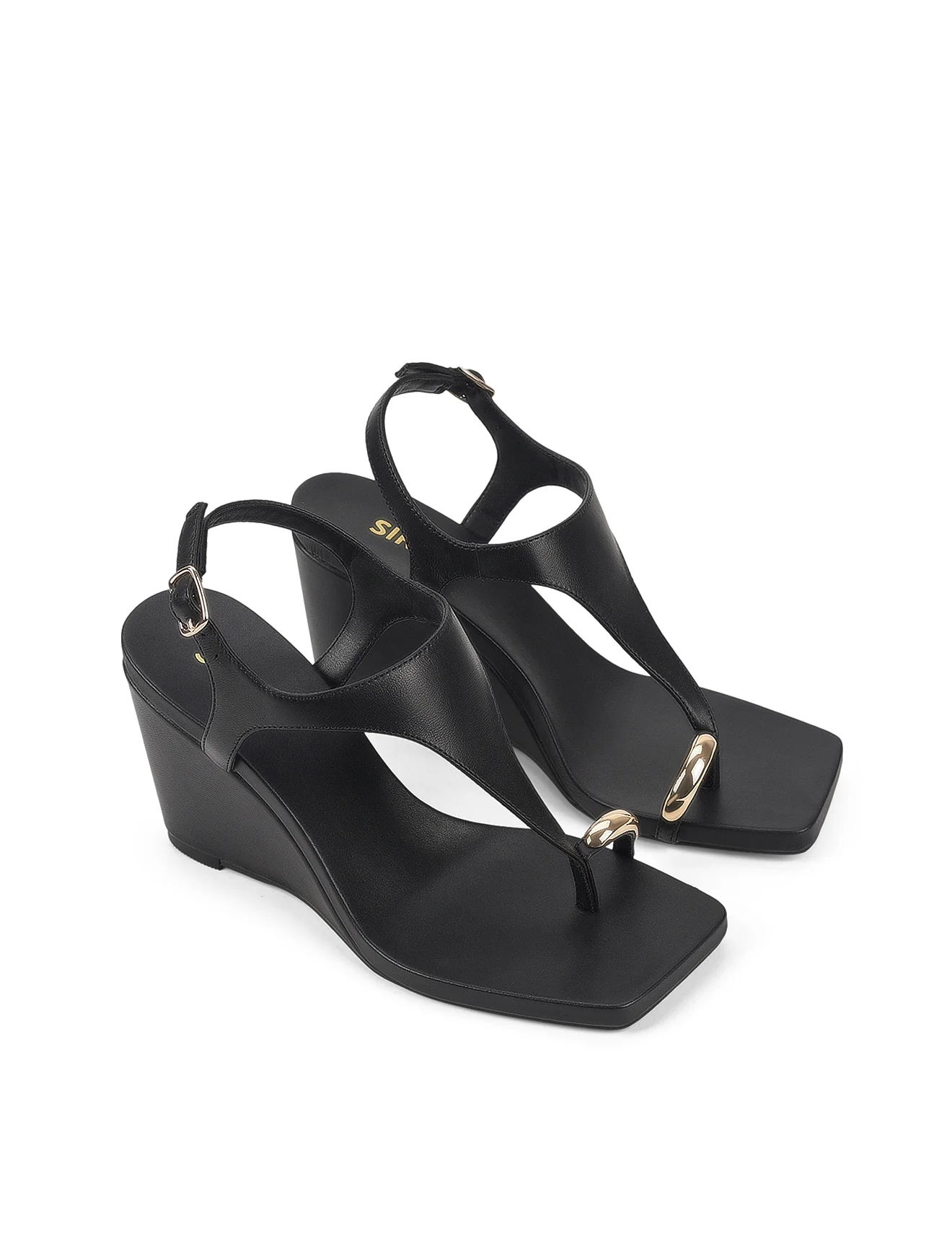 Melbourne Strappy Wedges - Black Leather - Image 3