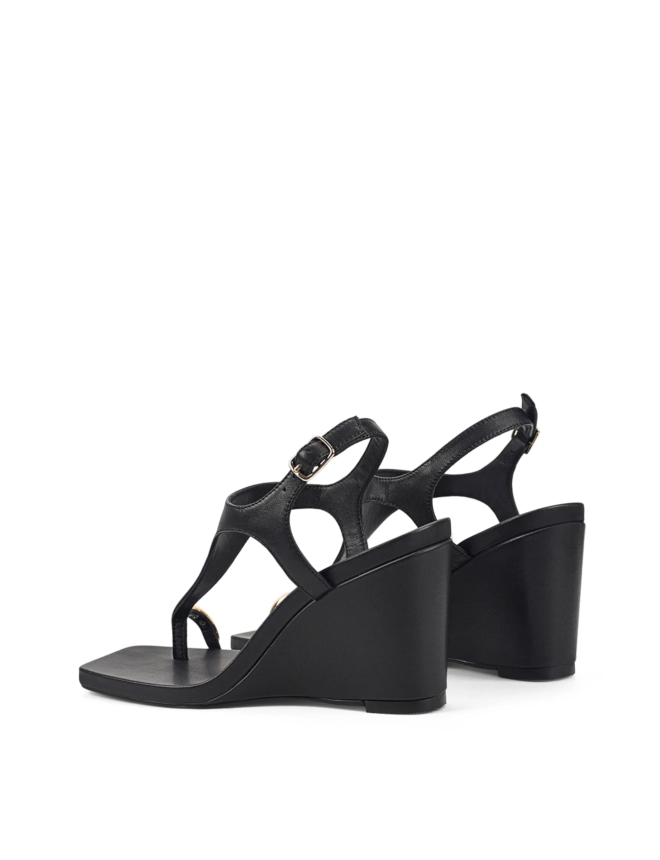 Melbourne Strappy Wedges - Black Leather - Image 5