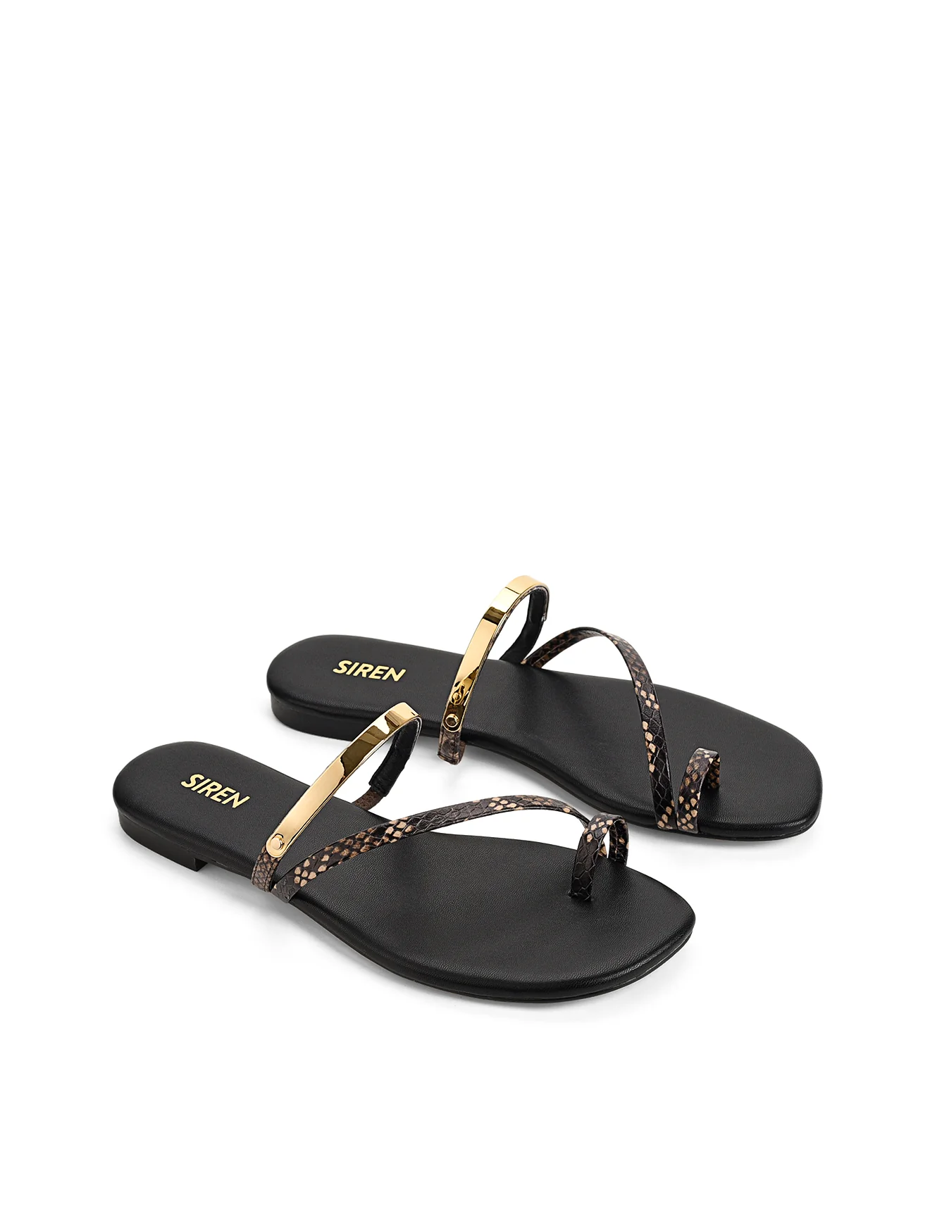 Miles Strappy Flat Sandals - Brown Snake Leather - Image 3