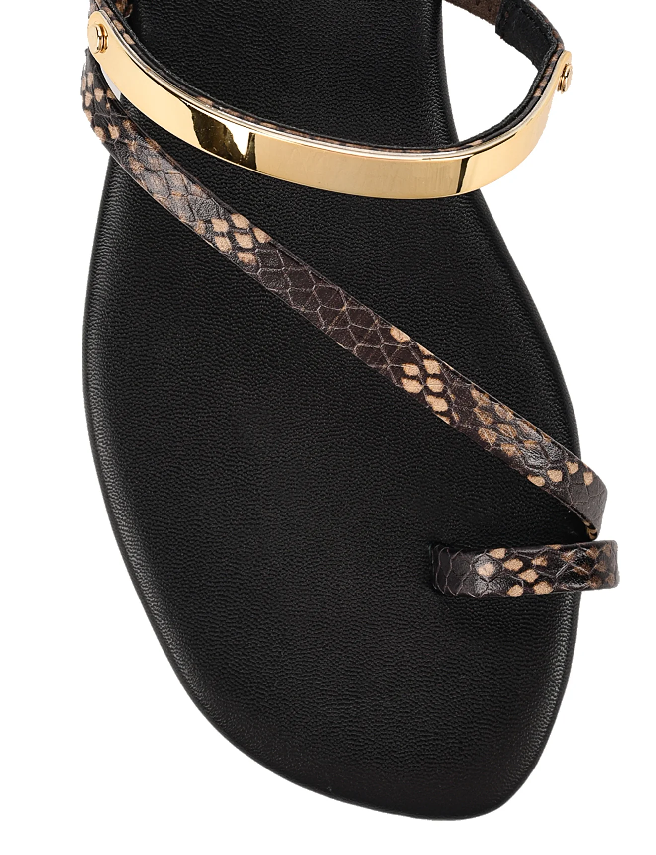 Miles Strappy Flat Sandals - Brown Snake Leather - Image 5