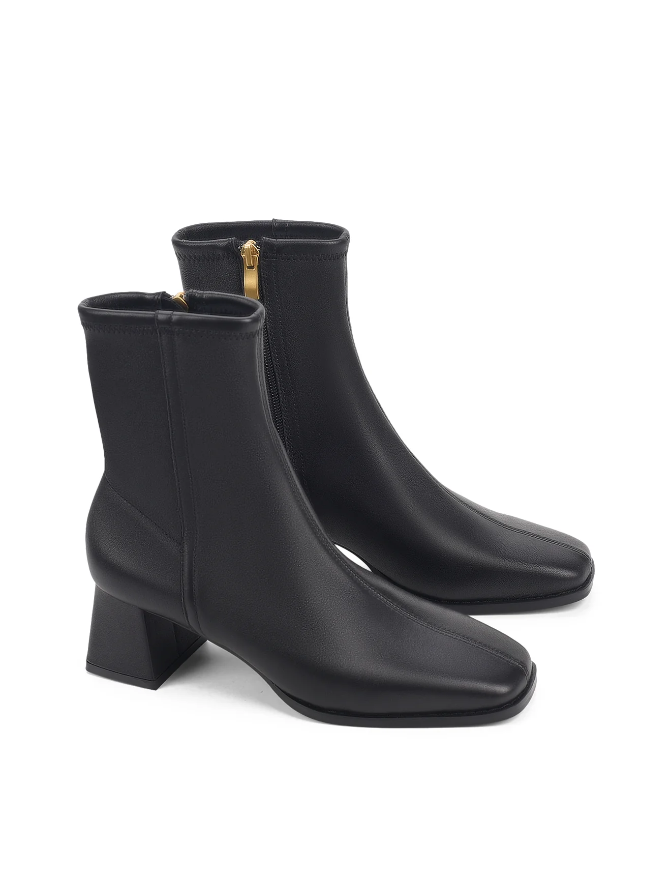 Noelle Block Heel Ankle Boots - Black Stretch Leather - Image 3