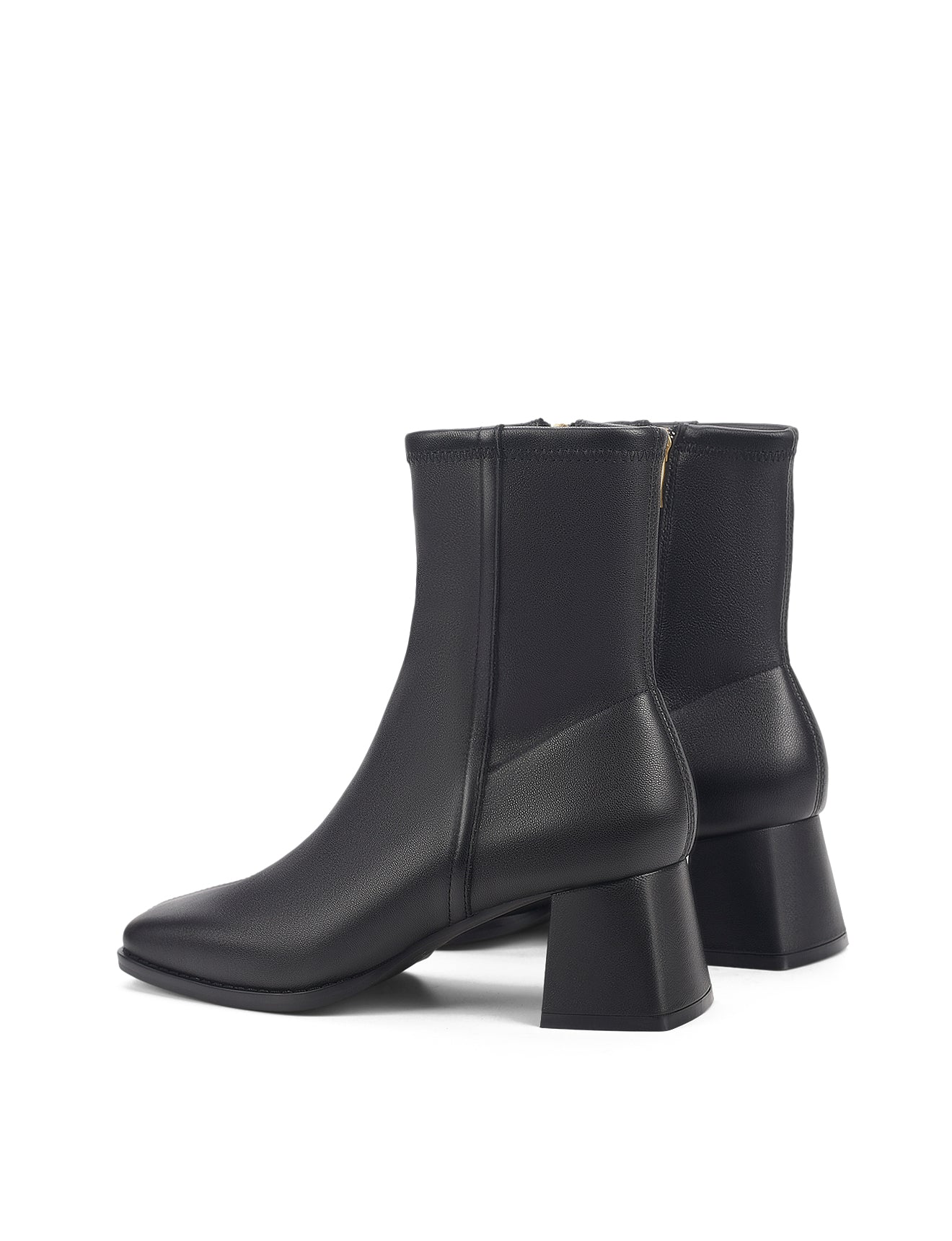 Noelle Block Heel Ankle Boots - Black Stretch Leather - Image 4