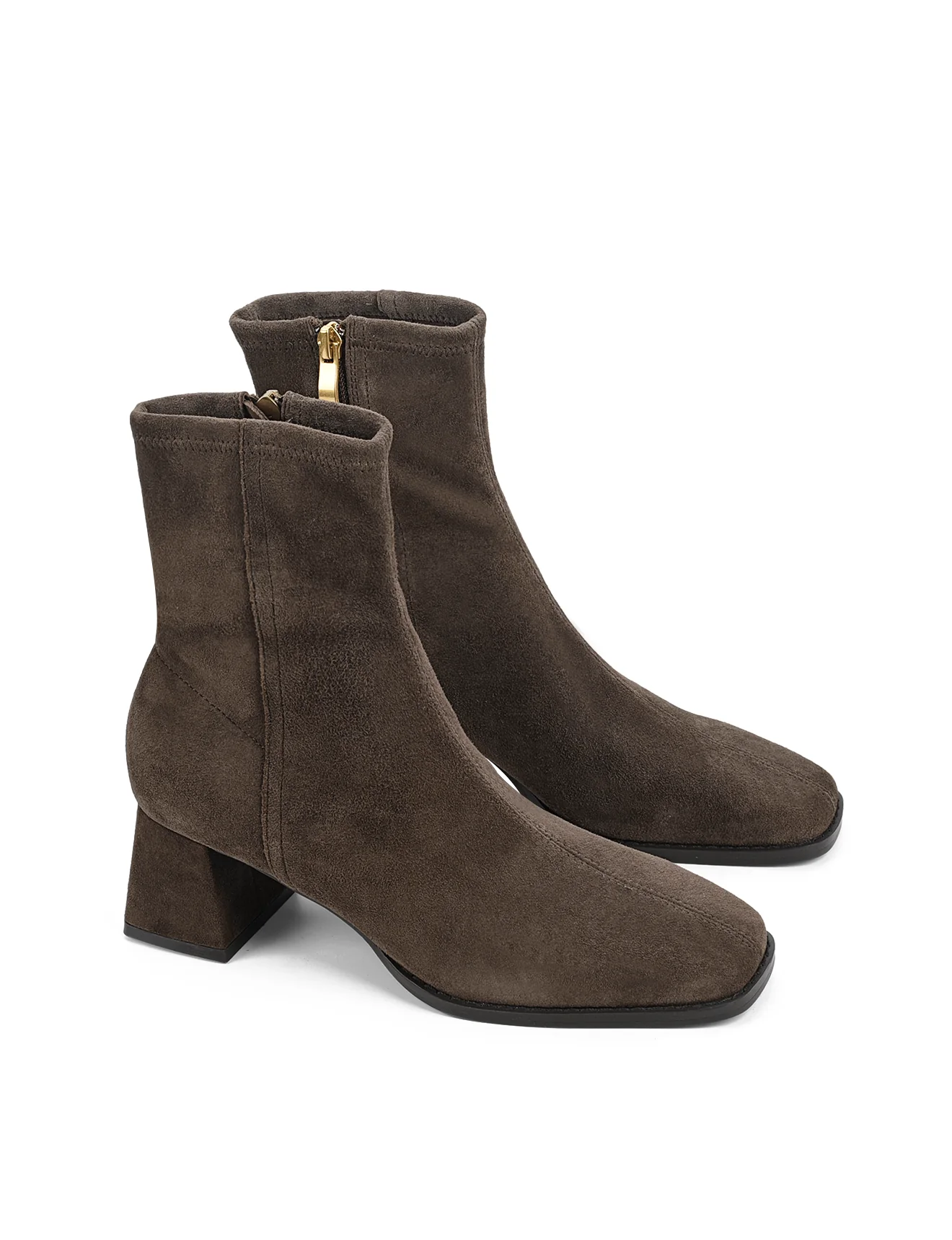 Noelle Block Heel Ankle Boots - Chocolate Brown Stretch Suede - Image 3