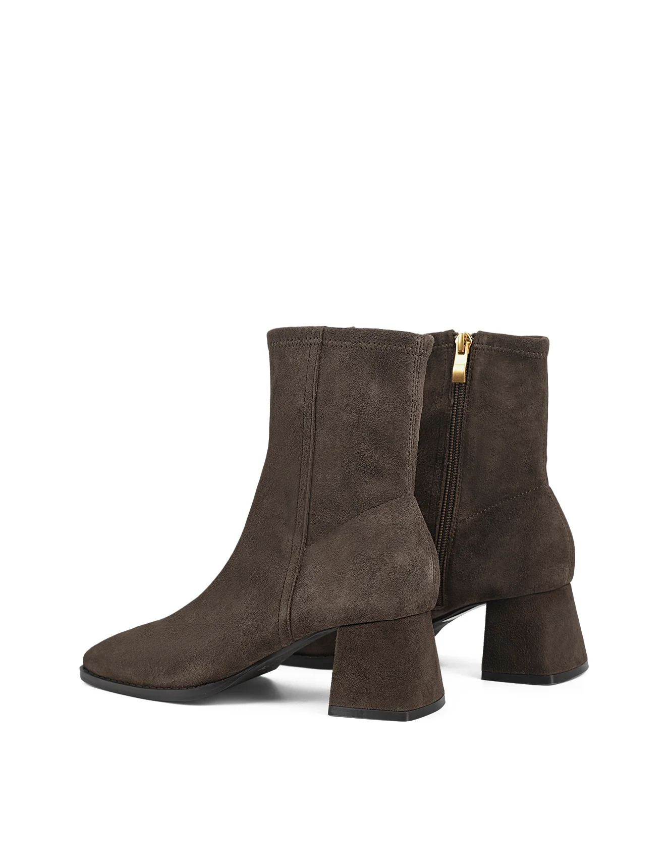 Noelle Block Heel Ankle Boots - Chocolate Brown Stretch Suede - Image 4