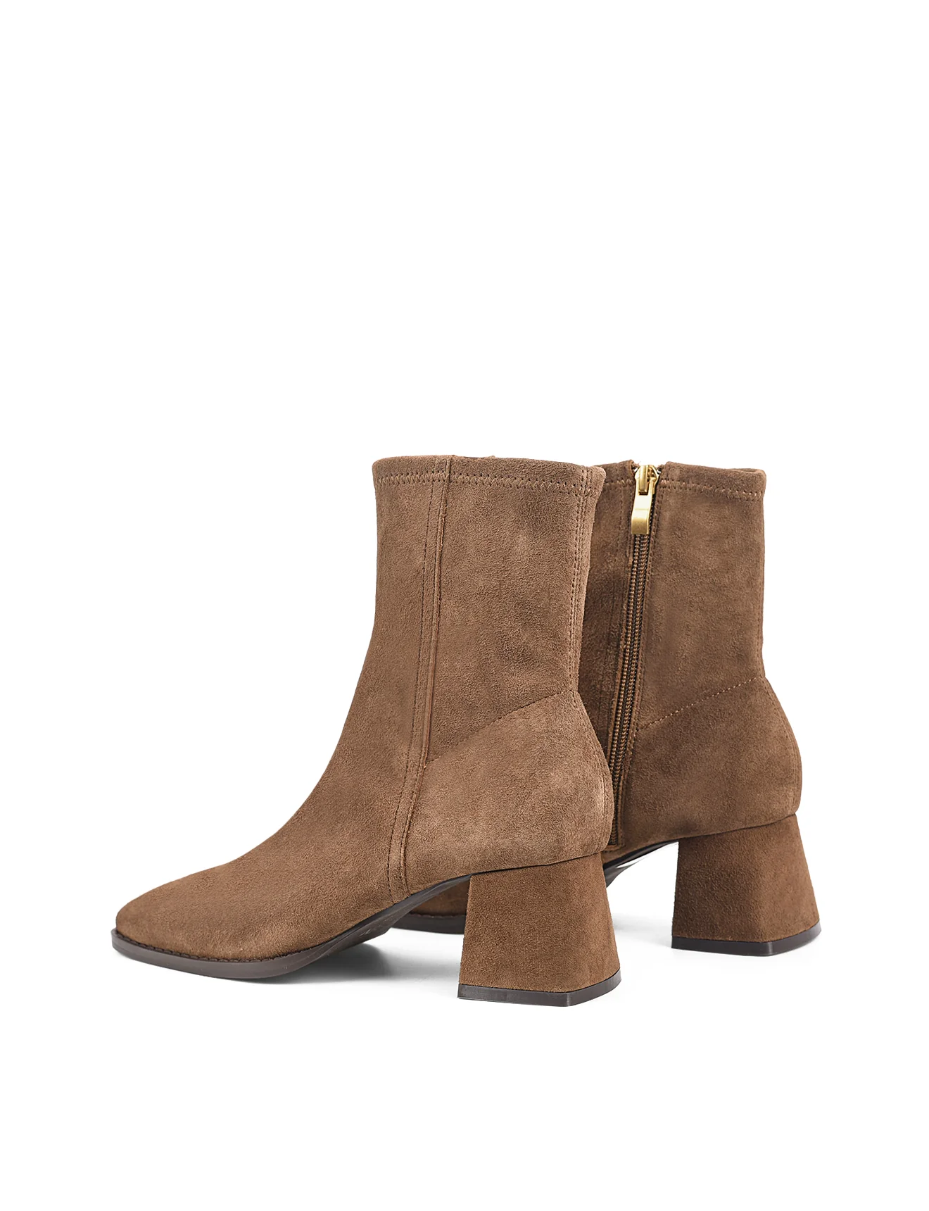 Noelle Block Heel Ankle Boots - Toffee Brown Stretch Suede - Image 4