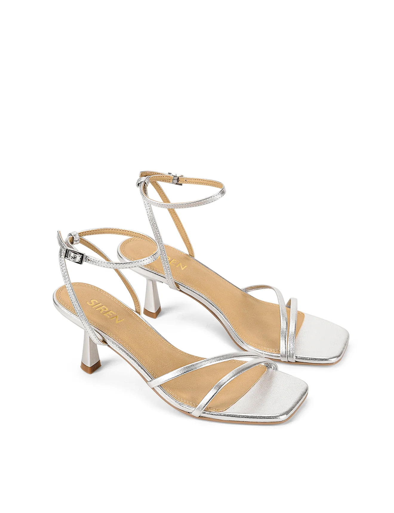 Saffron Strappy Heels - Silver Leather - Image 3