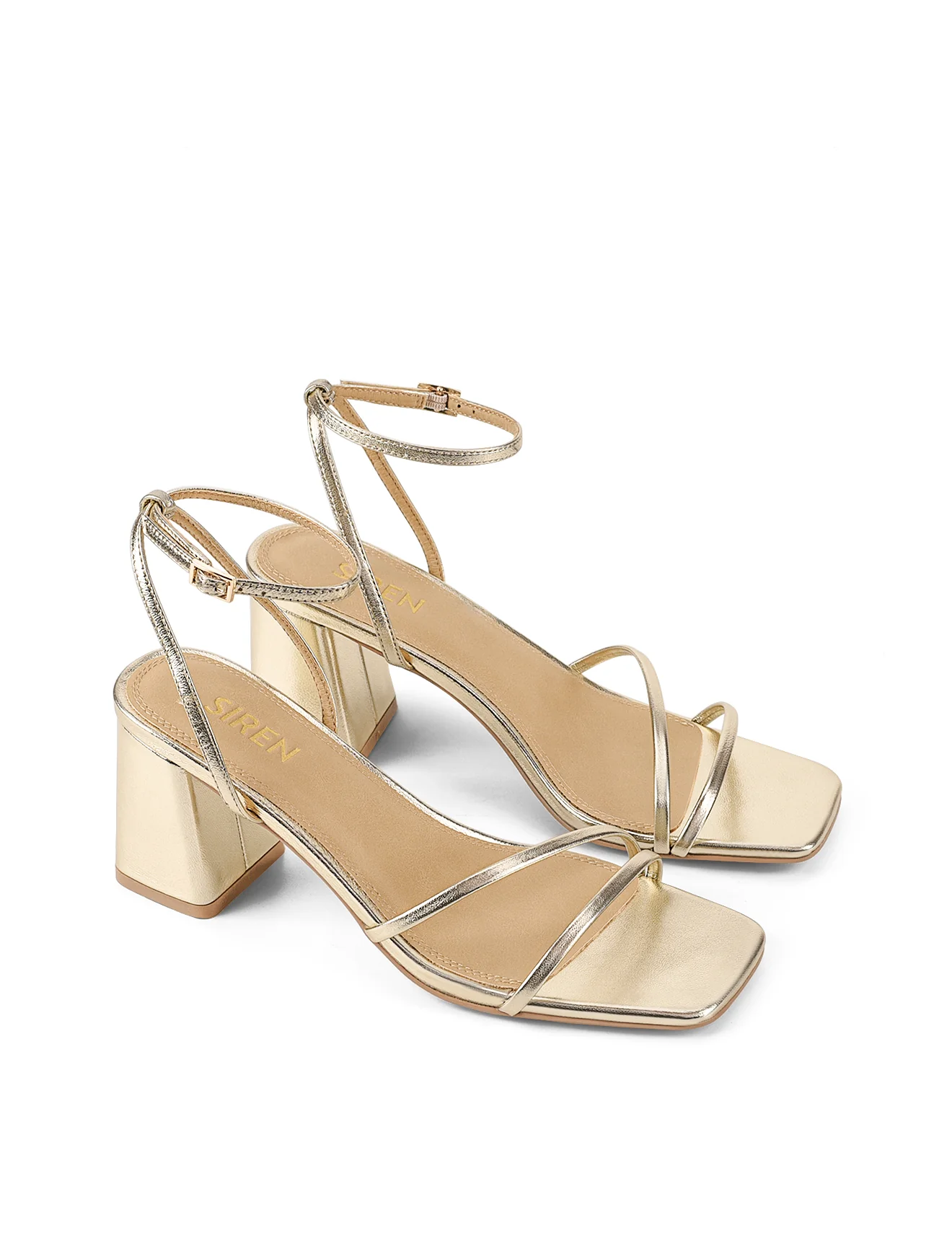 Stacie Block Heel Sandals - Gold Metallic Leather - Image 3