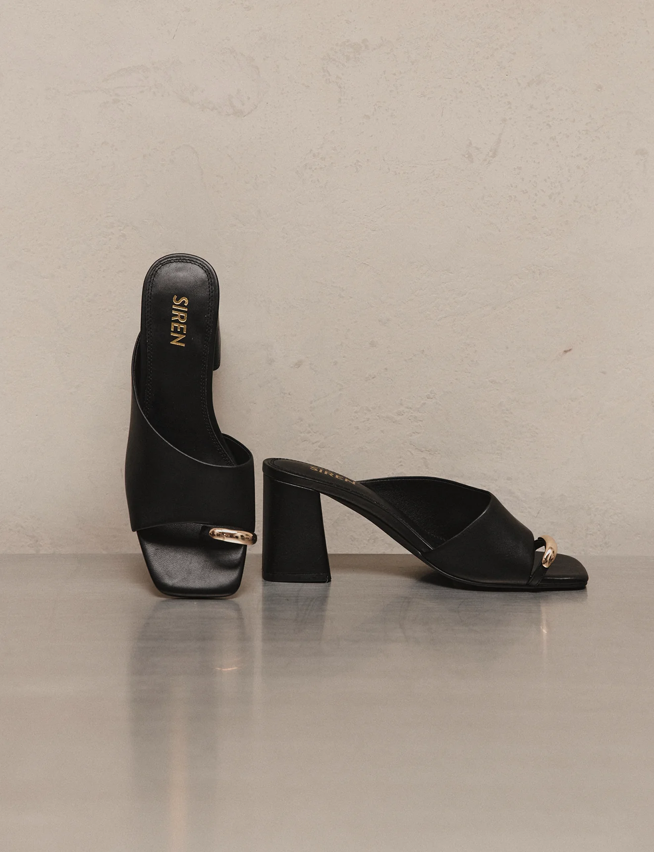 Stanton Block Heel Mules - Black Leather - Image 6