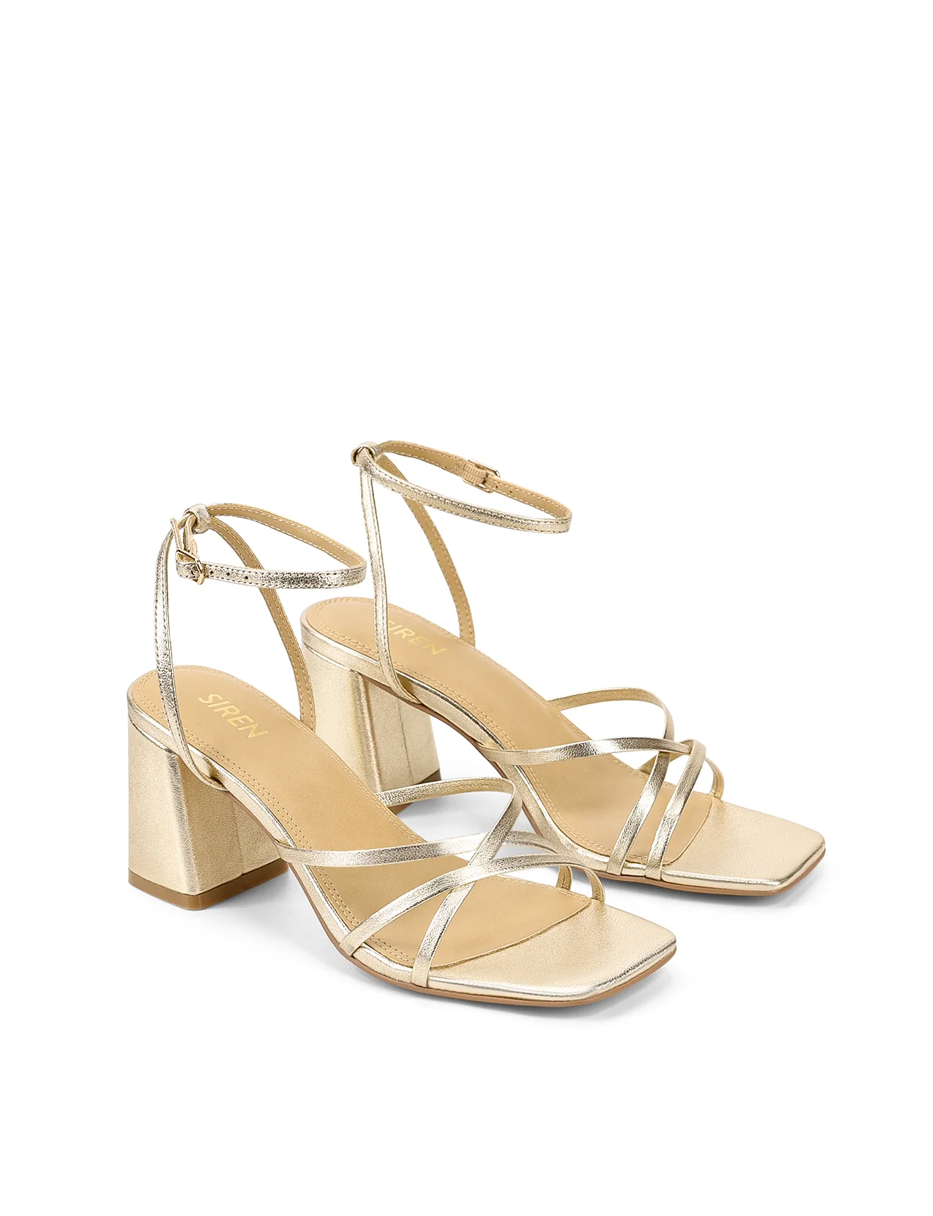Straus Block Heel Sandals - Gold Metallic Leather - Image 3