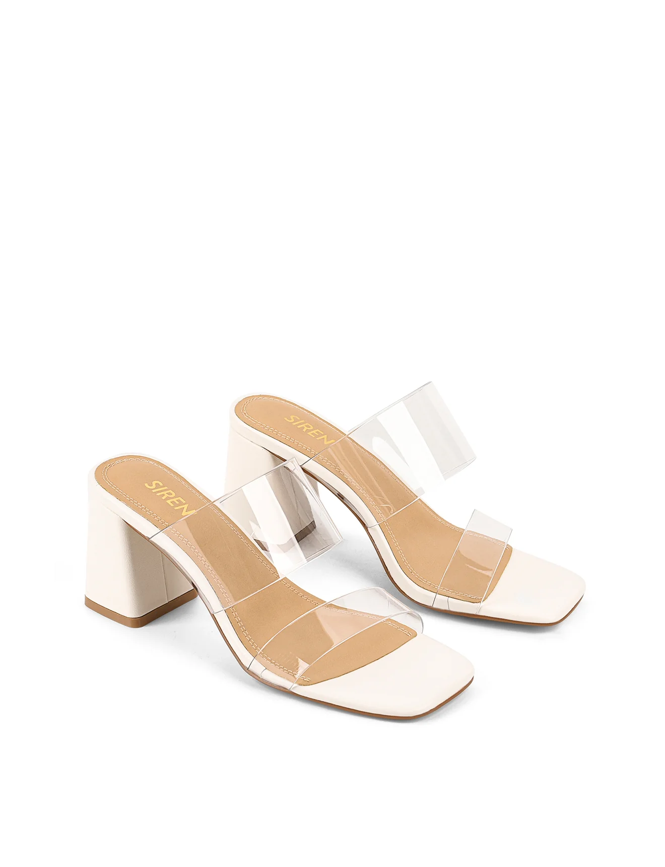 Strife Block Heel Mules - Chalk White Leather & Vinylite - Image 3