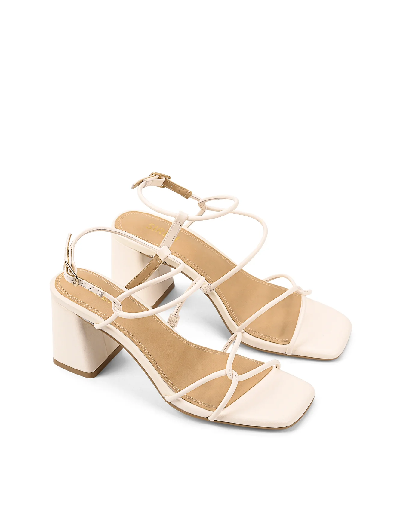 Strike Strappy Block Heels - Cream White Leather - Image 3