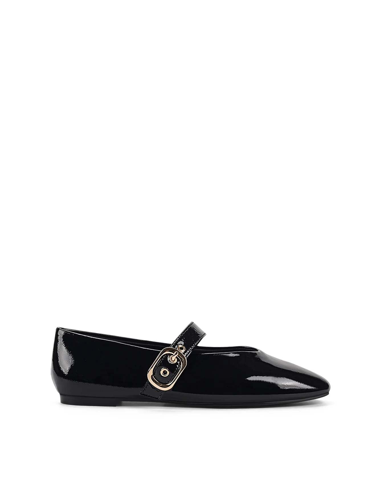 Tahlia Mary Jane Ballet Flats - Black Crinkle Patent Leather