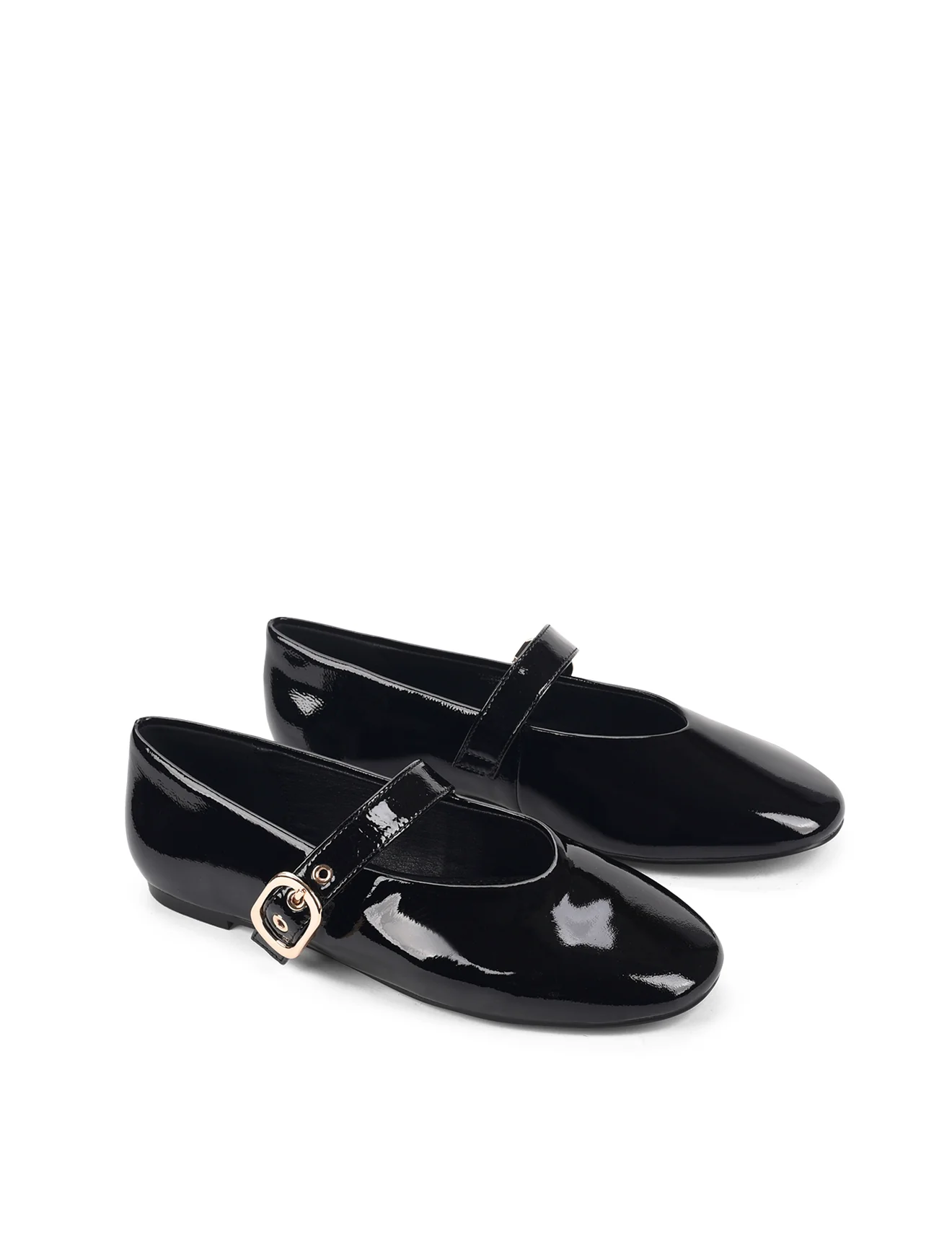 Tahlia Mary Jane Ballet Flats - Black Crinkle Patent Leather - Image 3