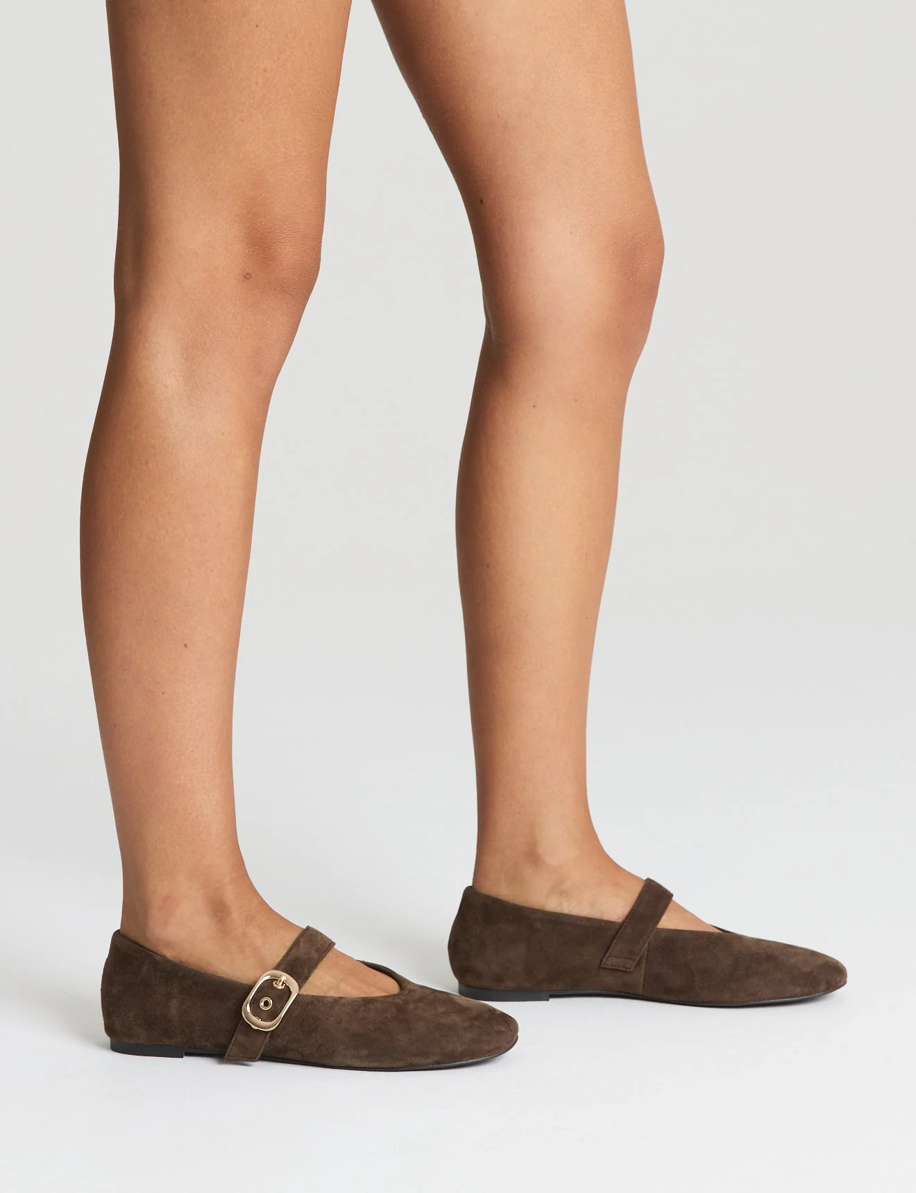 Tahlia Mary Jane Ballet Flats - Chocolate Brown Suede - Image 2