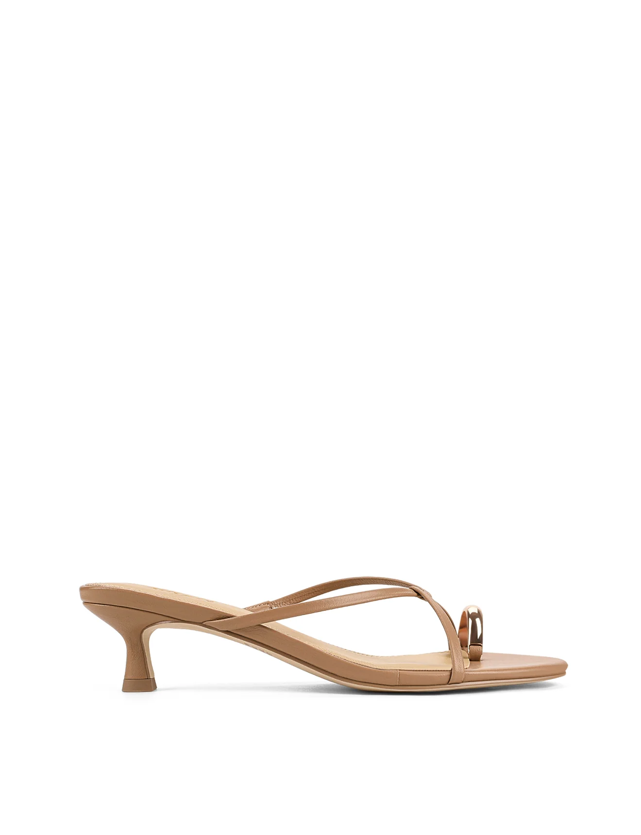 Xane Kitten Heel Thongs - Almond Tan Leather