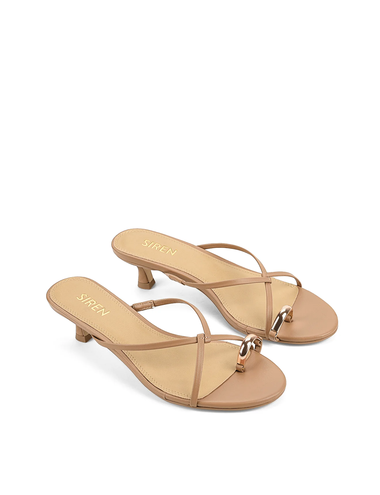 Xane Kitten Heel Thongs - Almond Tan Leather - Image 3