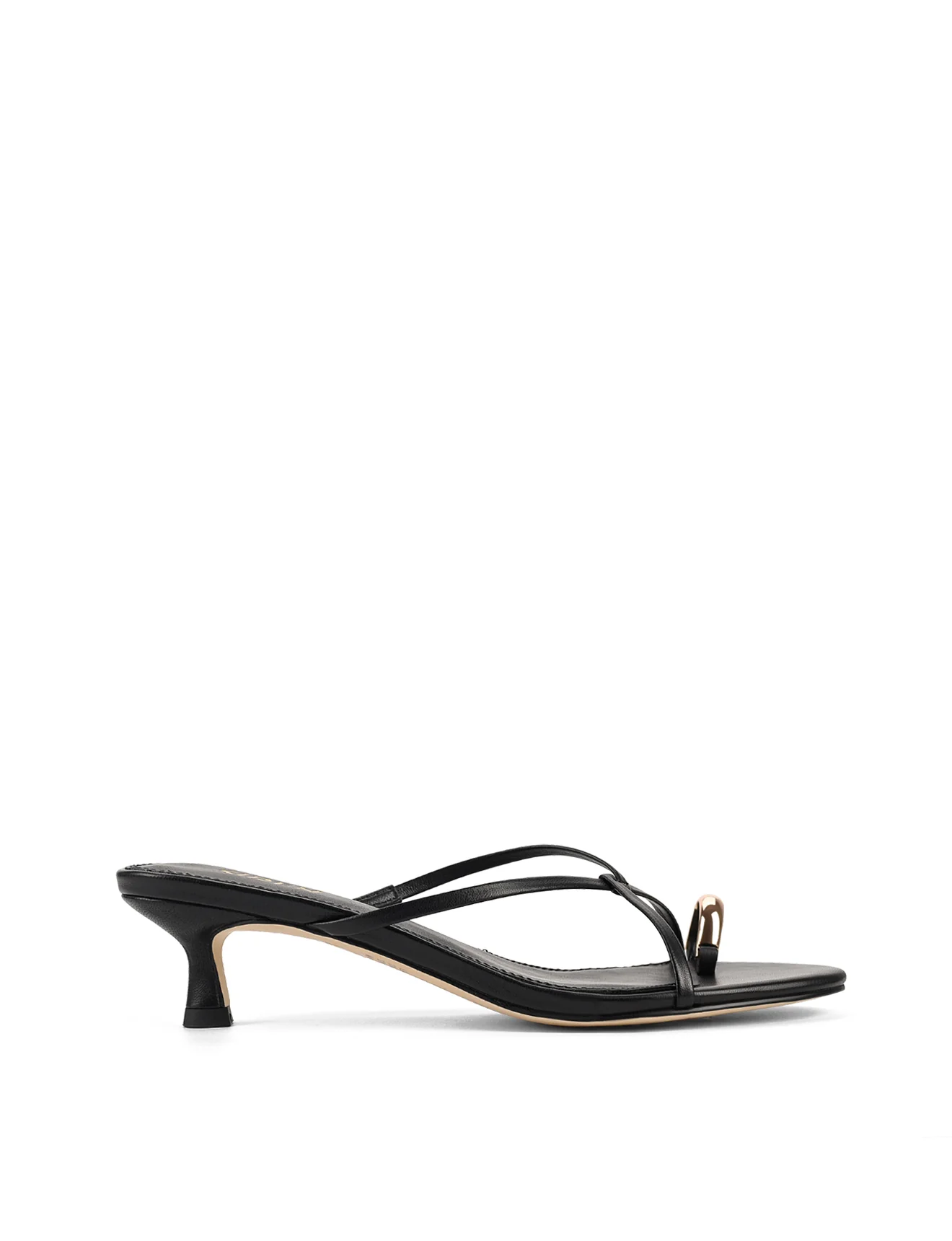 Xane Kitten Heel Thongs - Black Leather