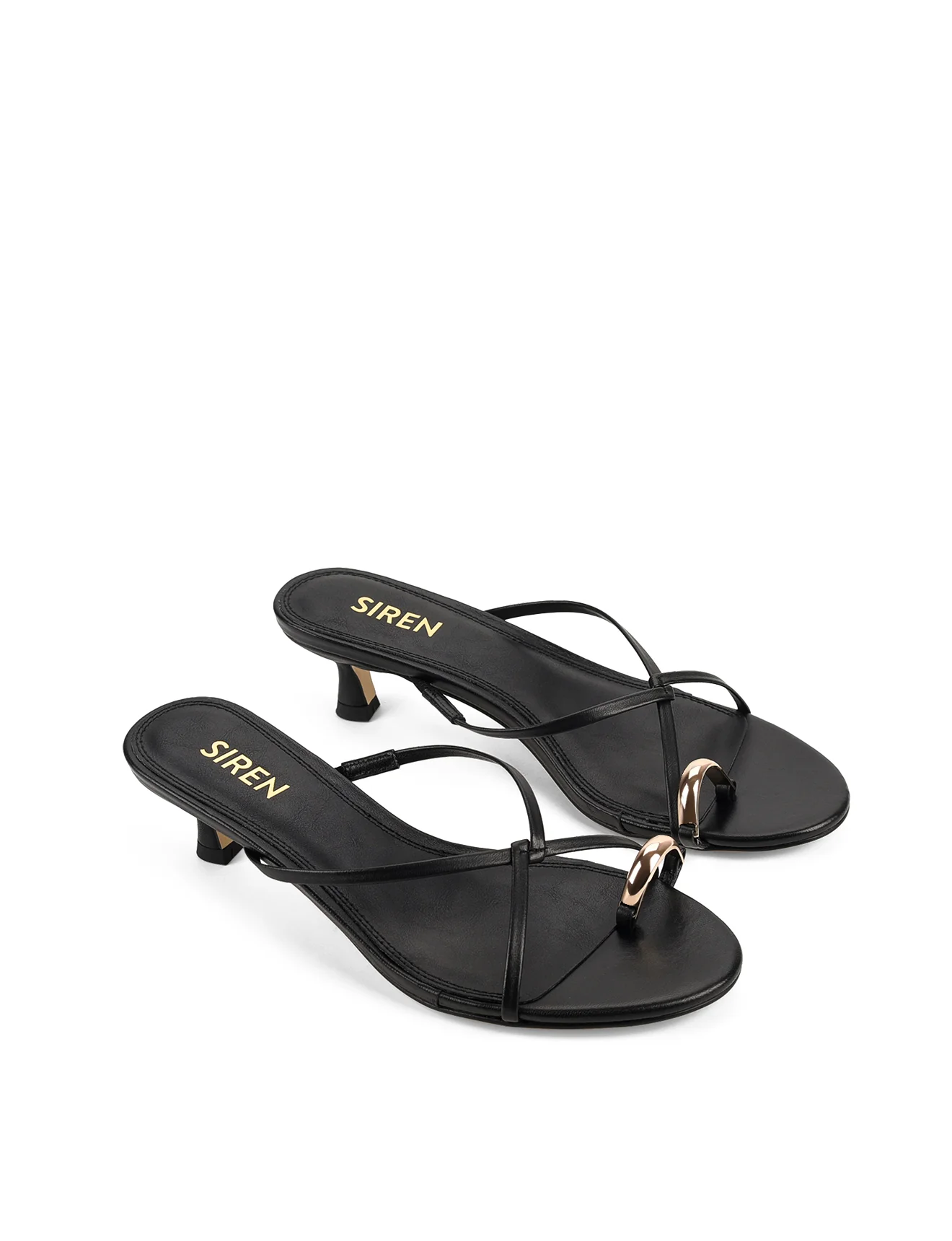 Xane Kitten Heel Thongs - Black Leather - Image 2