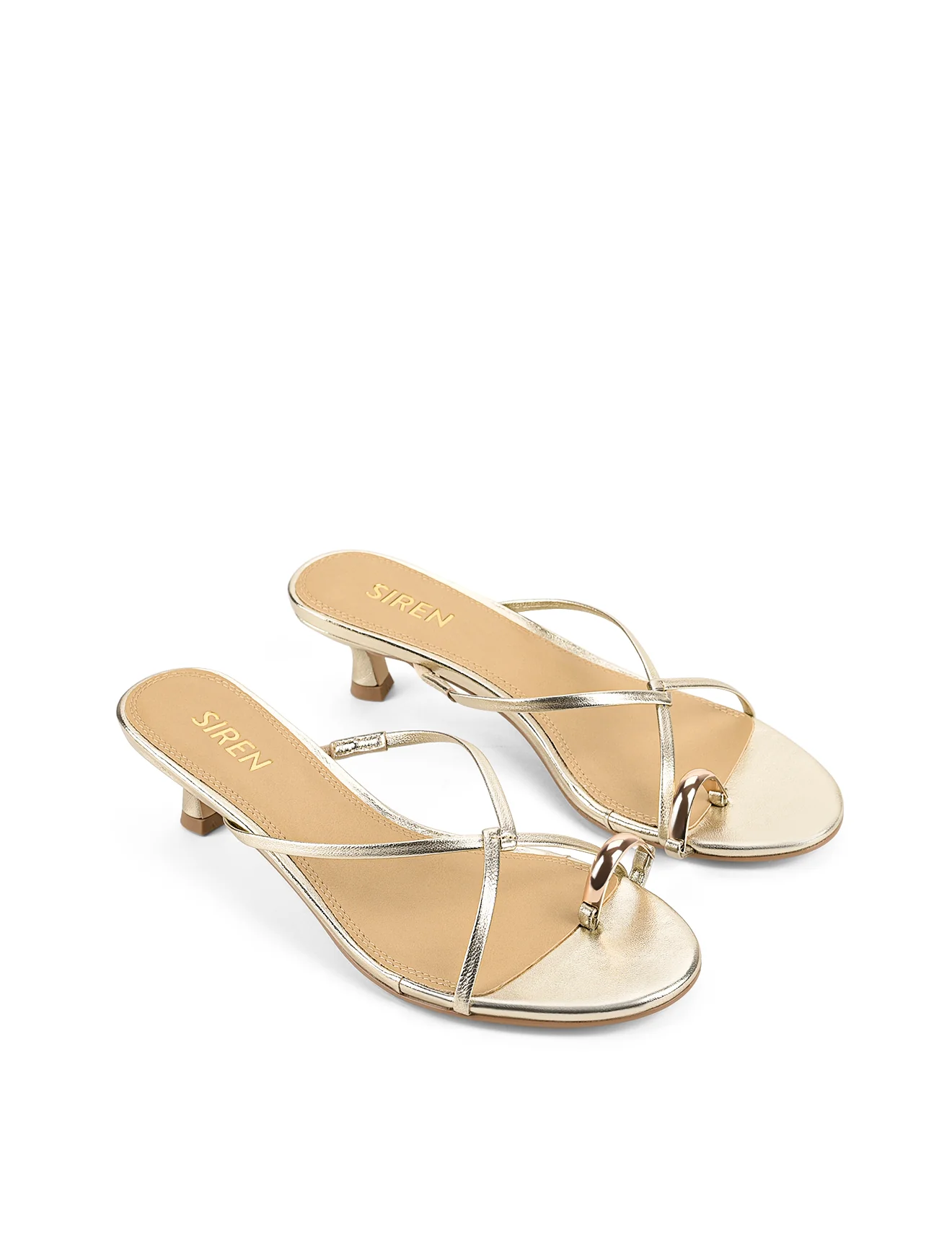 Xane Kitten Heel Thongs - Gold Metallic Leather - Image 3