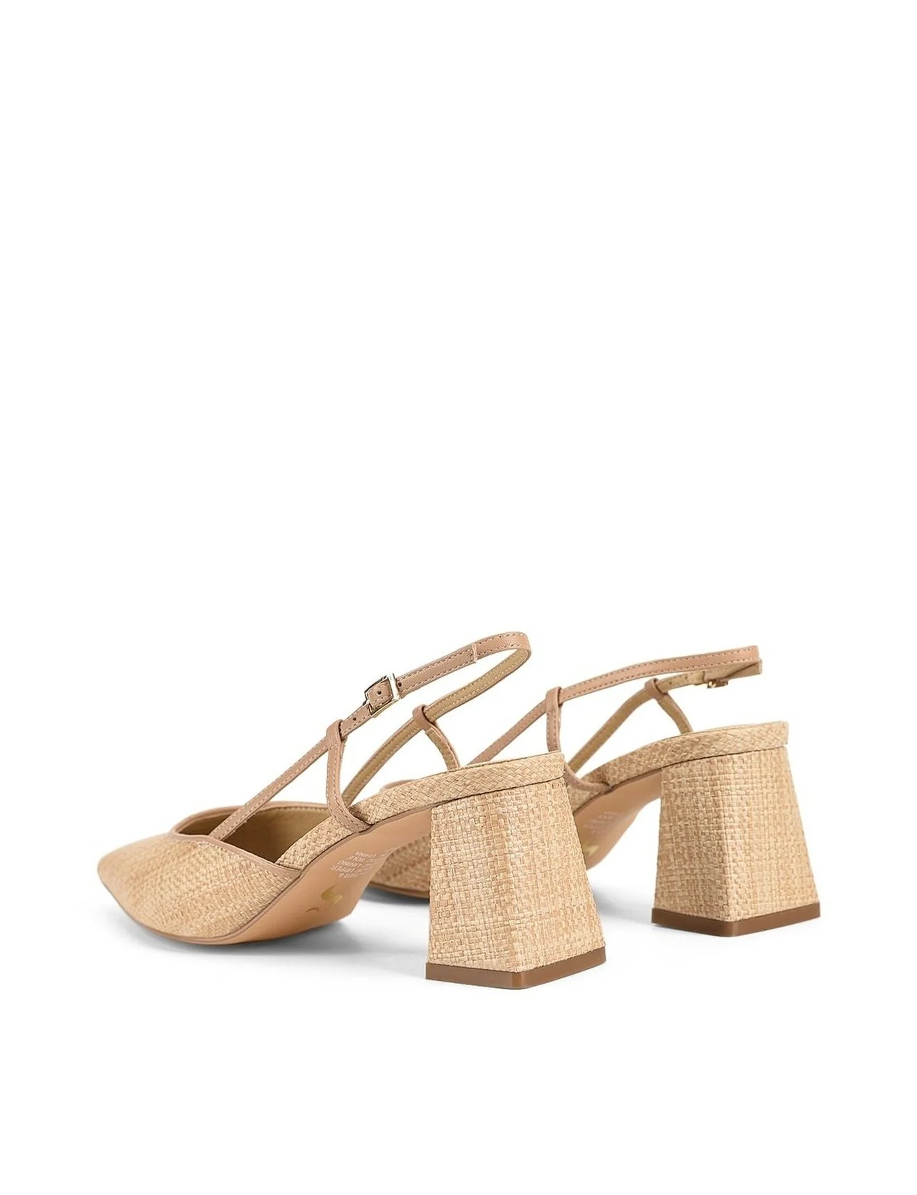 Yasmine Slingback Heels - Almond Leather & Natural Raffia - Image 4
