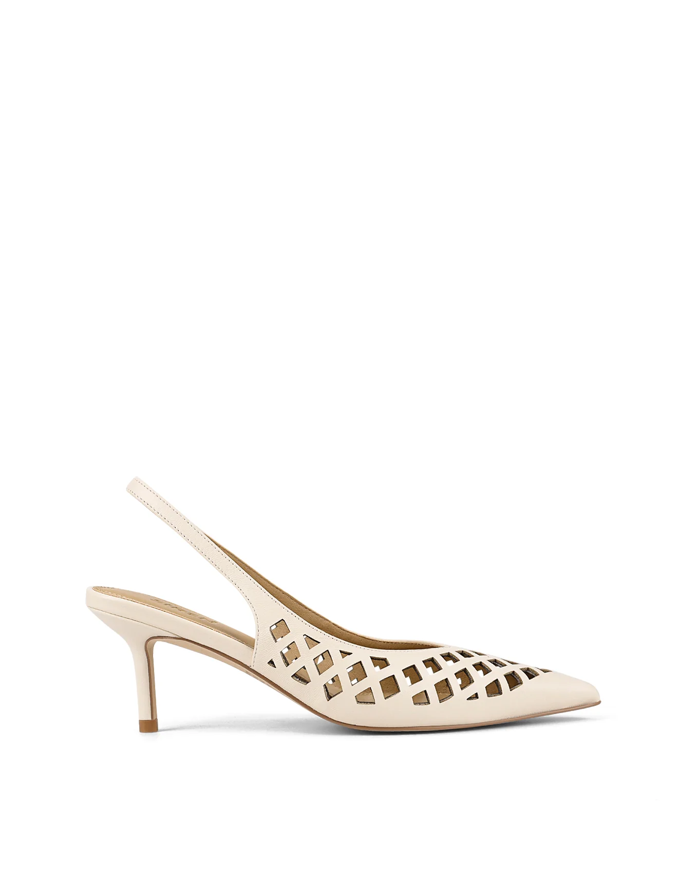 Yovanna Sling Back Kitten Heel - Cream White Leather
