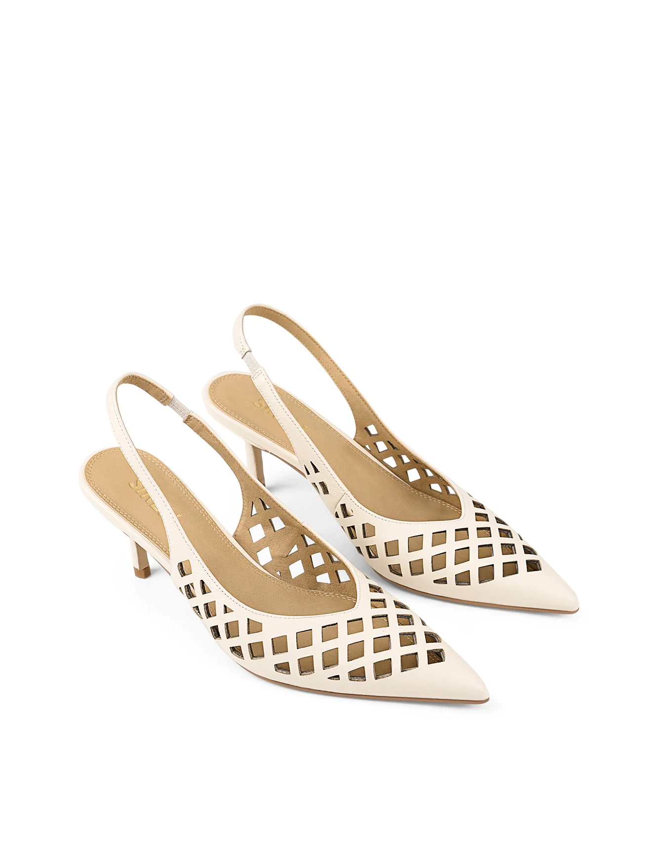 Yovanna Sling Back Kitten Heel - Cream White Leather - Image 5